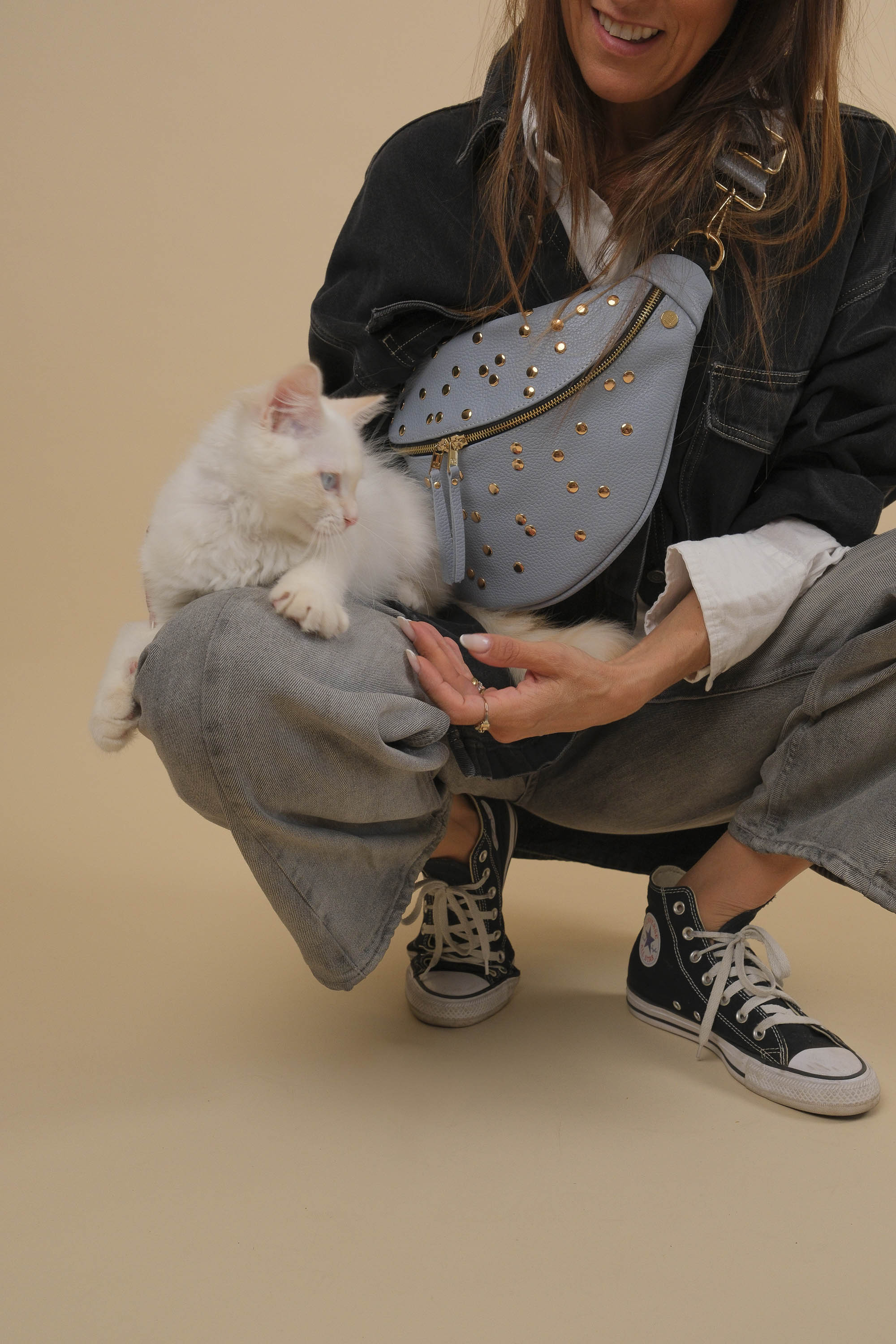 Banane Dotty Cuir Grainé Bleu Ciel