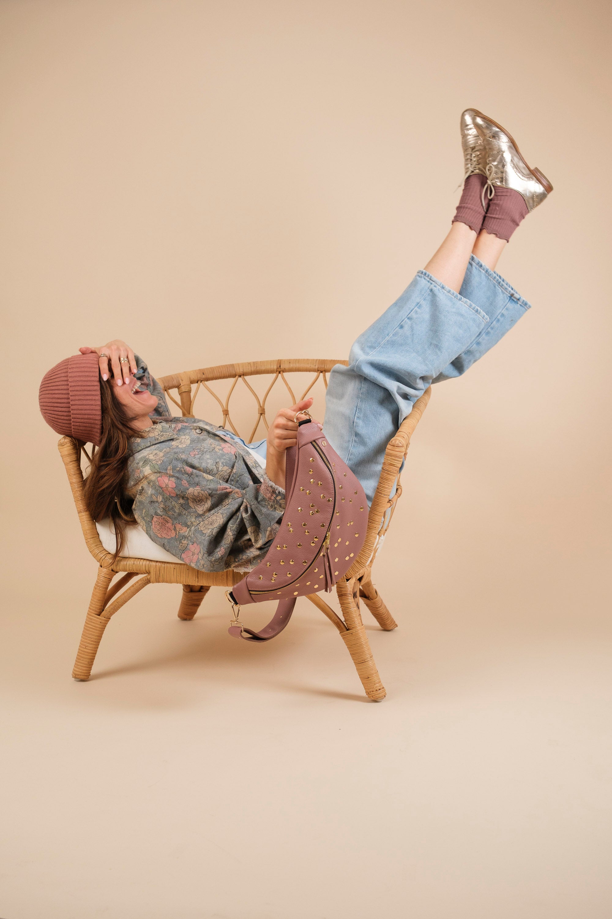 Banane Dotty Cuir Grainé Bois de Rose
