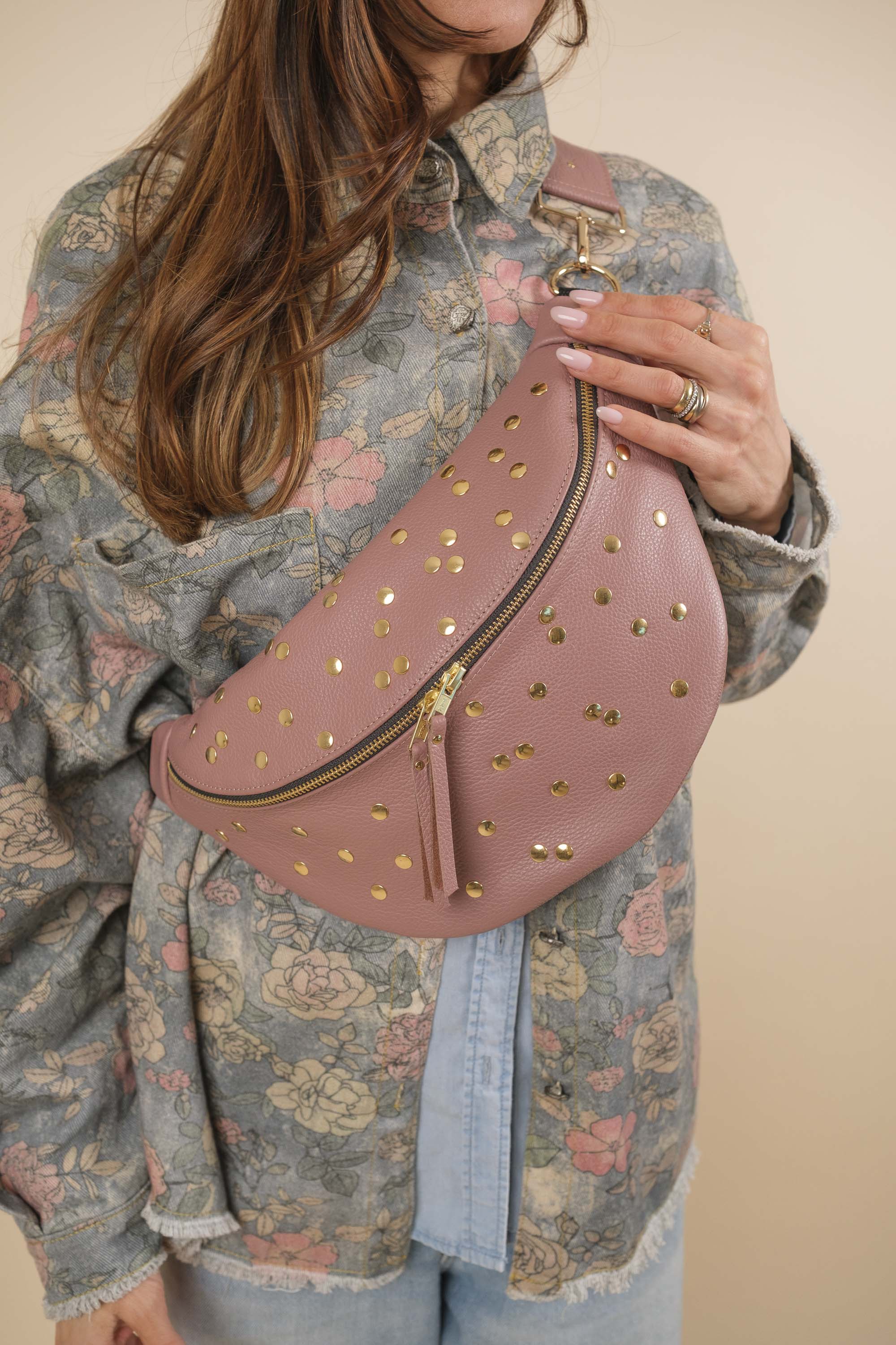 Banane Dotty Cuir Grainé Bois de Rose