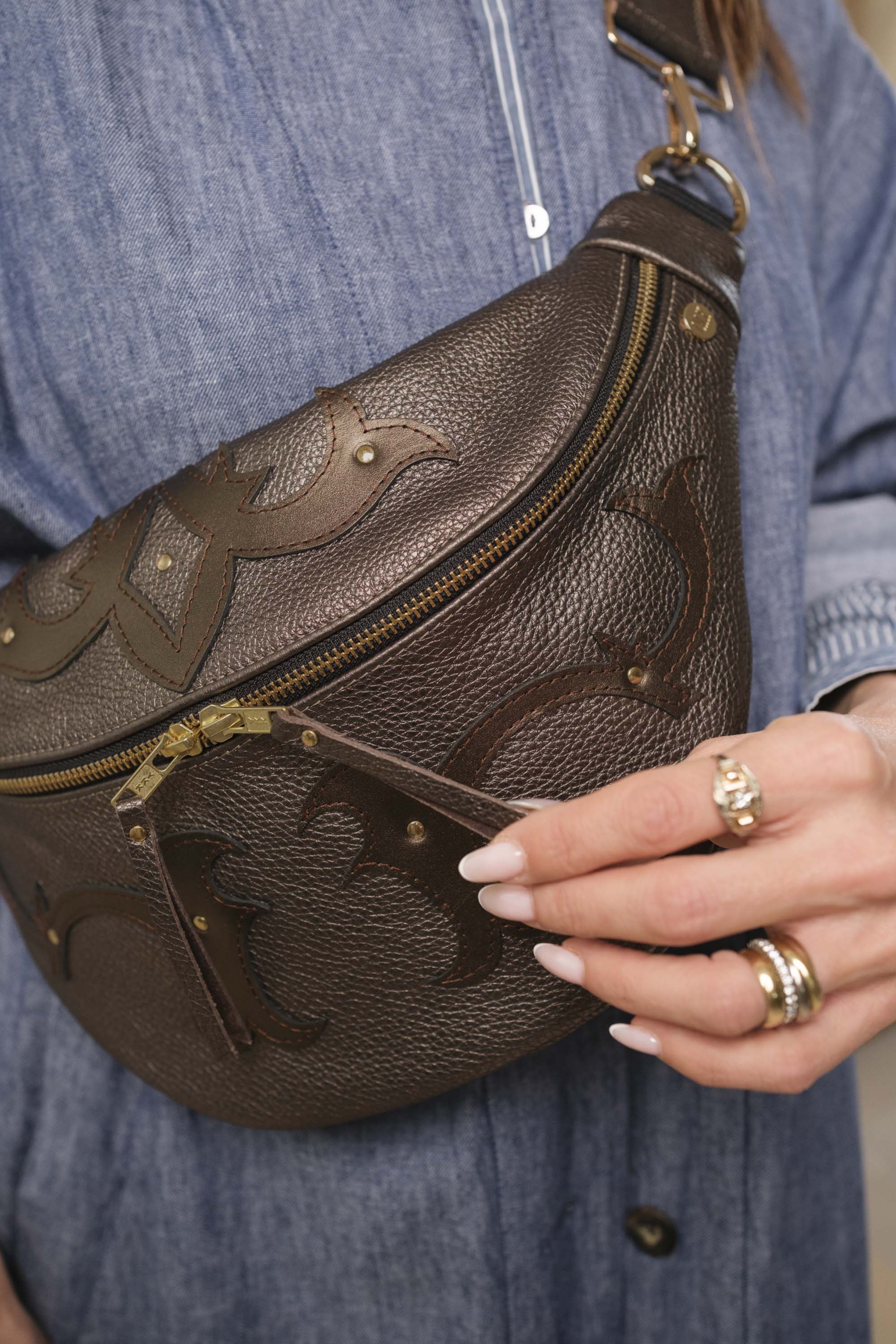 Banane Calamity Double Trouble Cuir Grainé Bronzo & Marron Nacré