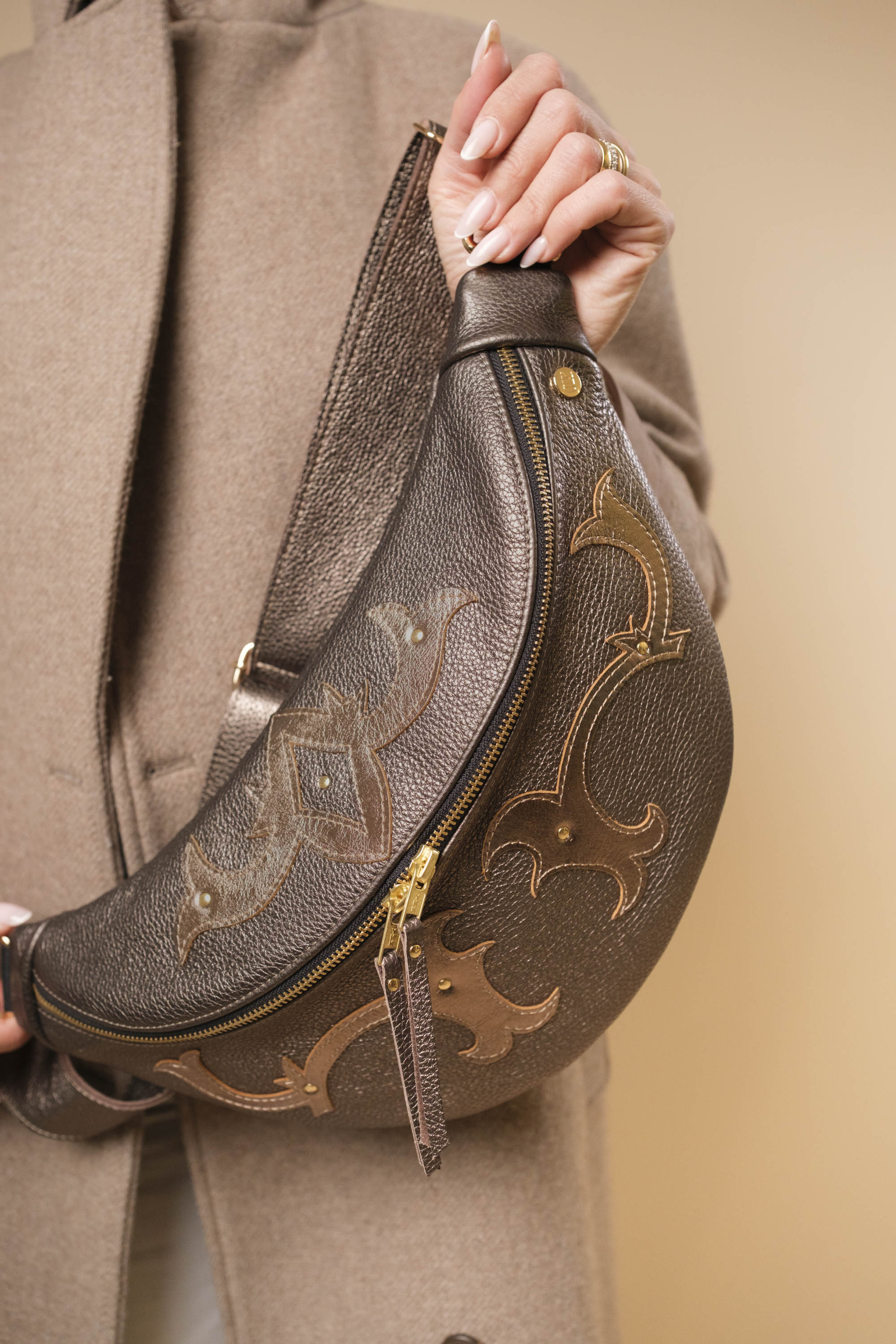 Banane Calamity Double Trouble Cuir Grainé Bronzo & Metallic Bronze