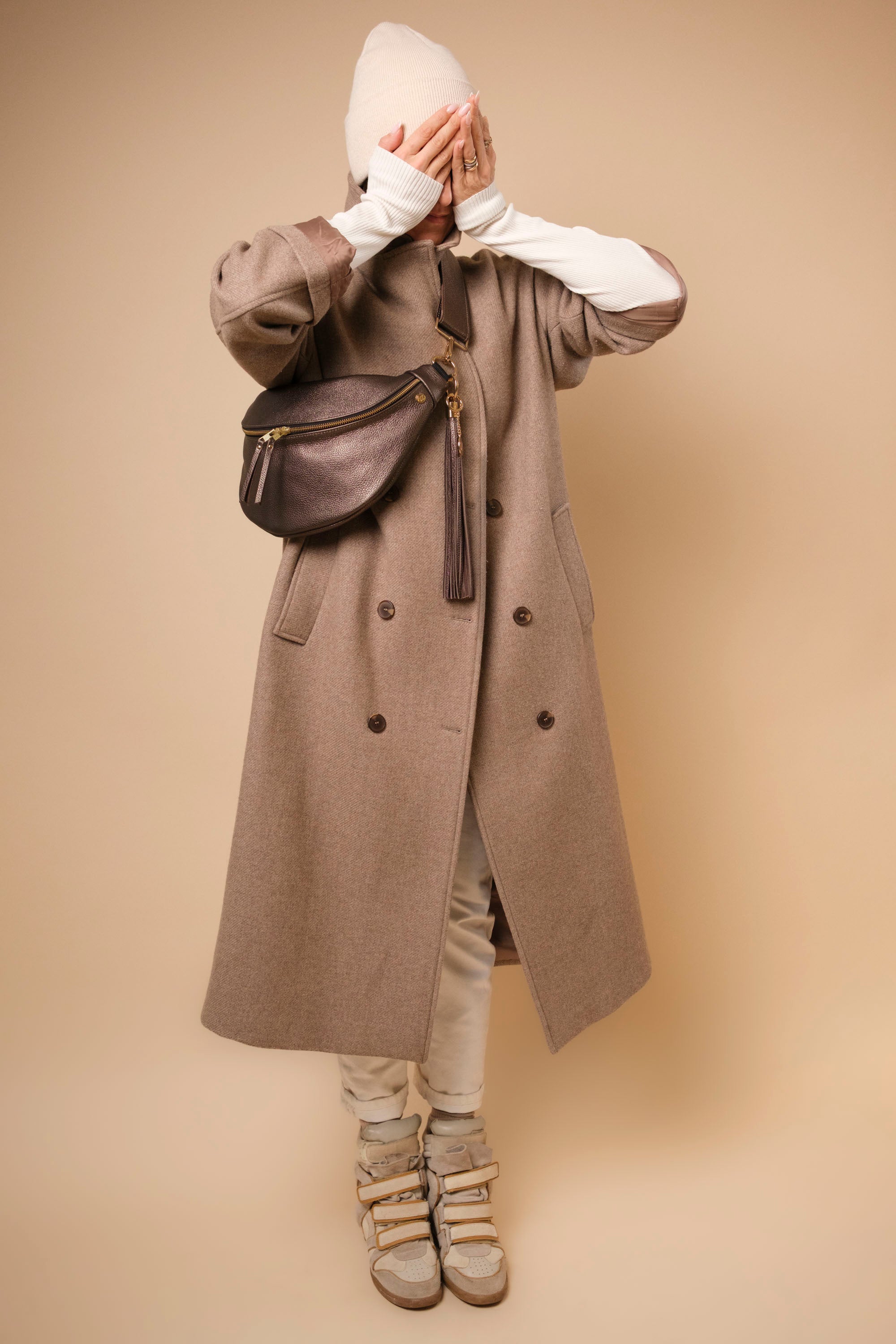 Banane Simple Cuir Grainé Bronzo (avec Pompon)