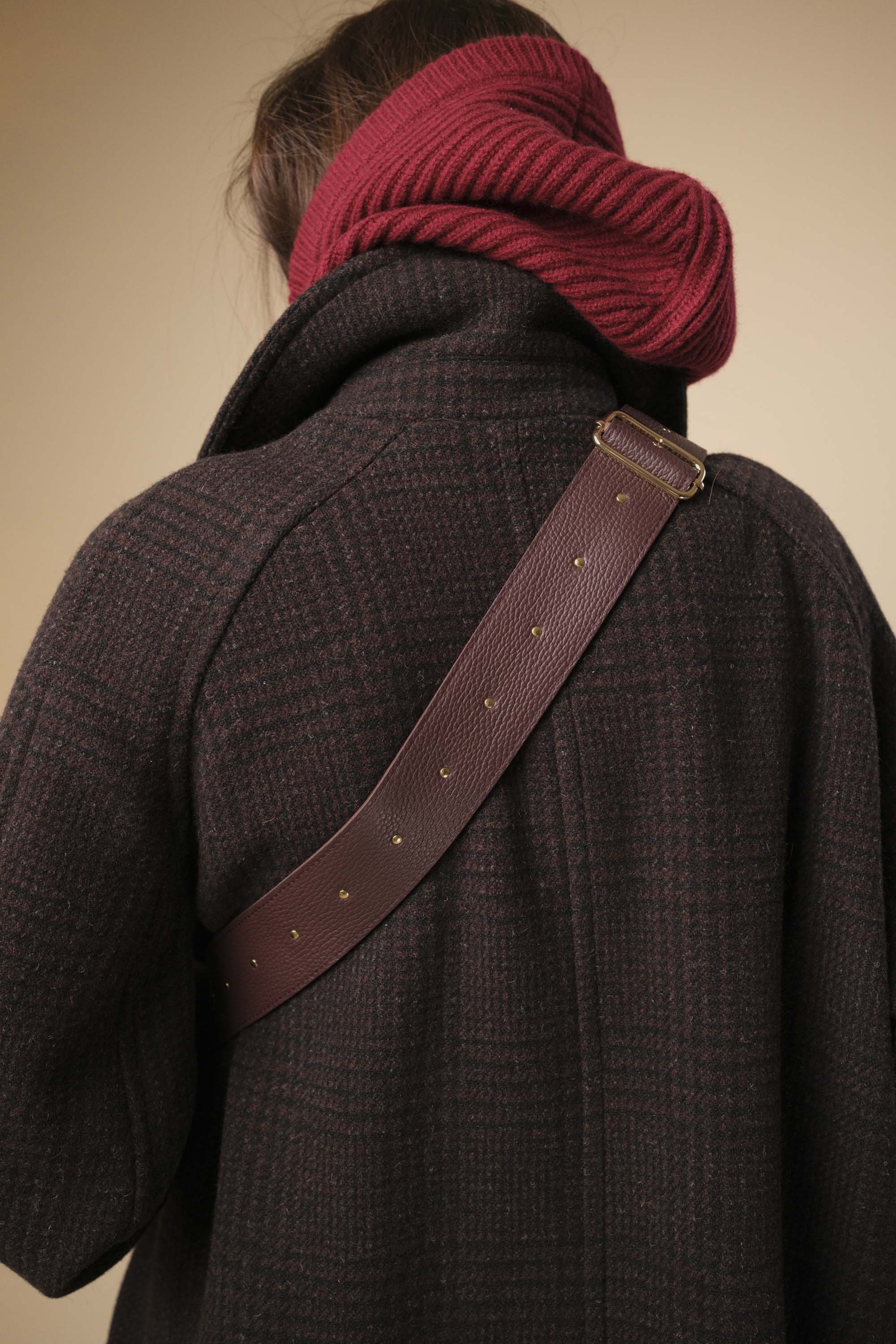 Banane à Frange Cuir Grainé Burgundy