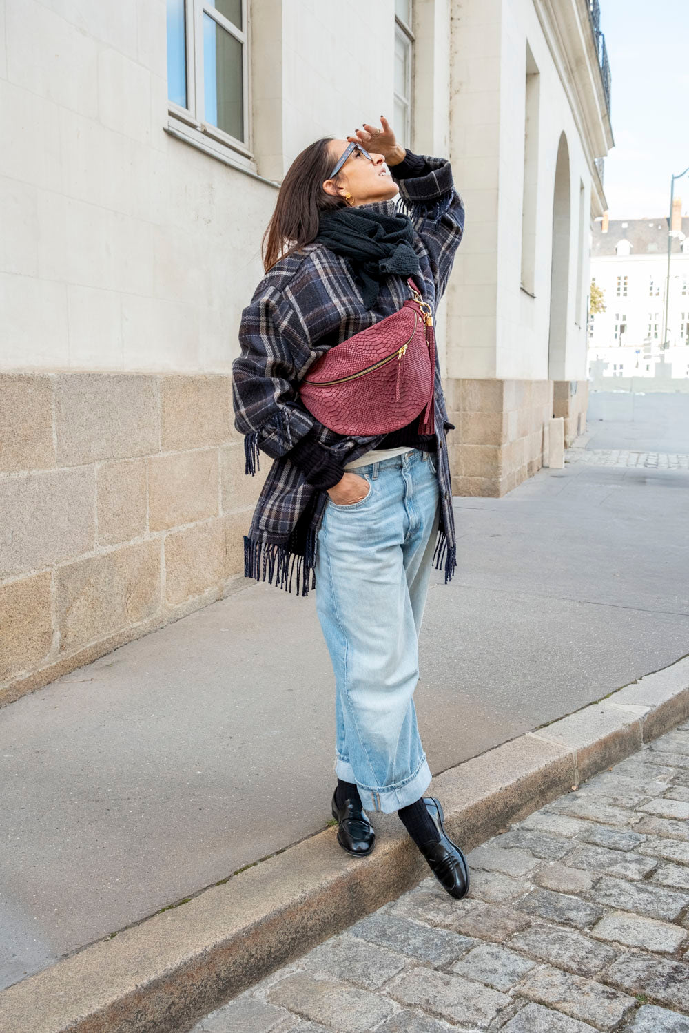 Banane Cuir Embossé Simple Prune