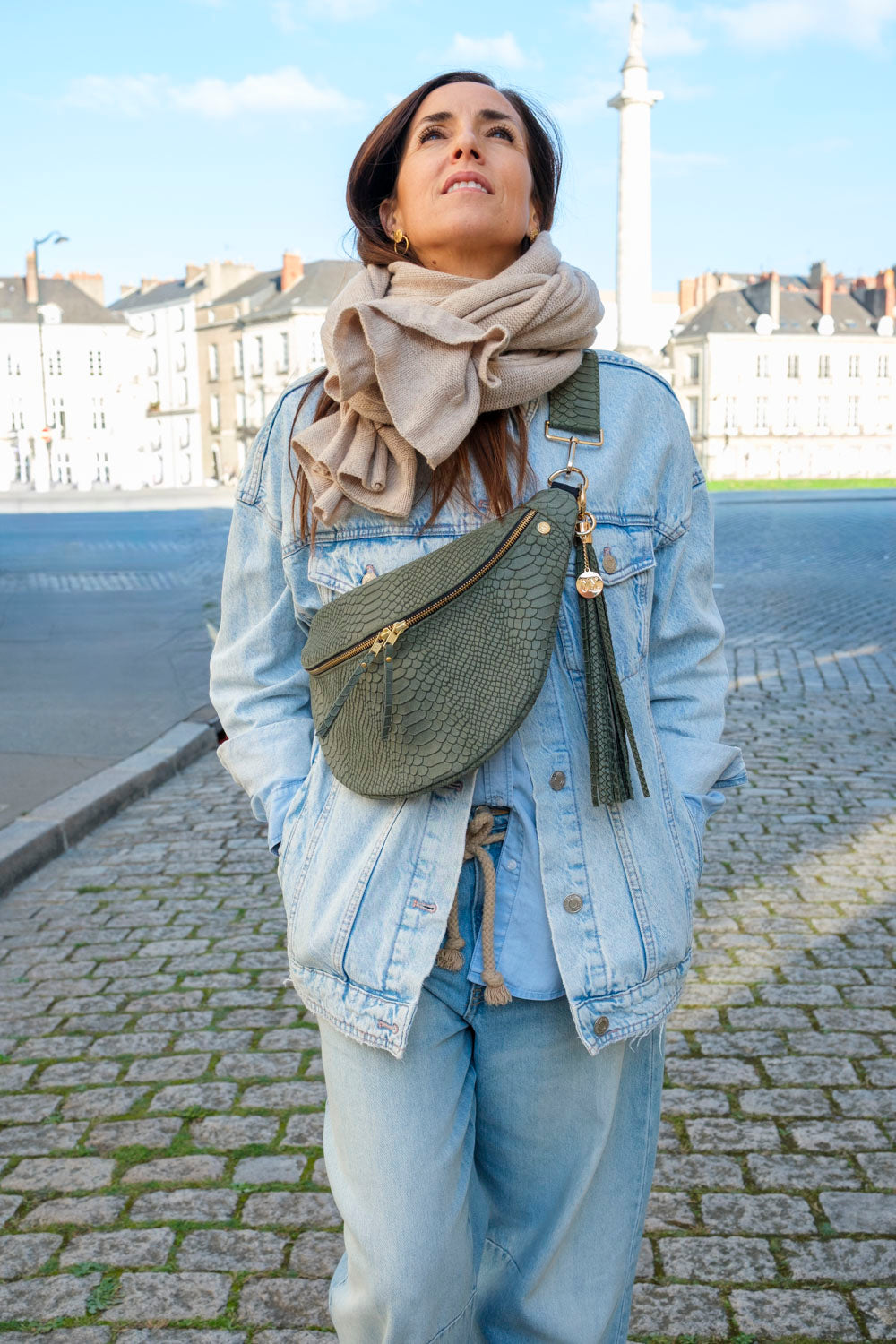 Banane Cuir Embossé Simple Kaki