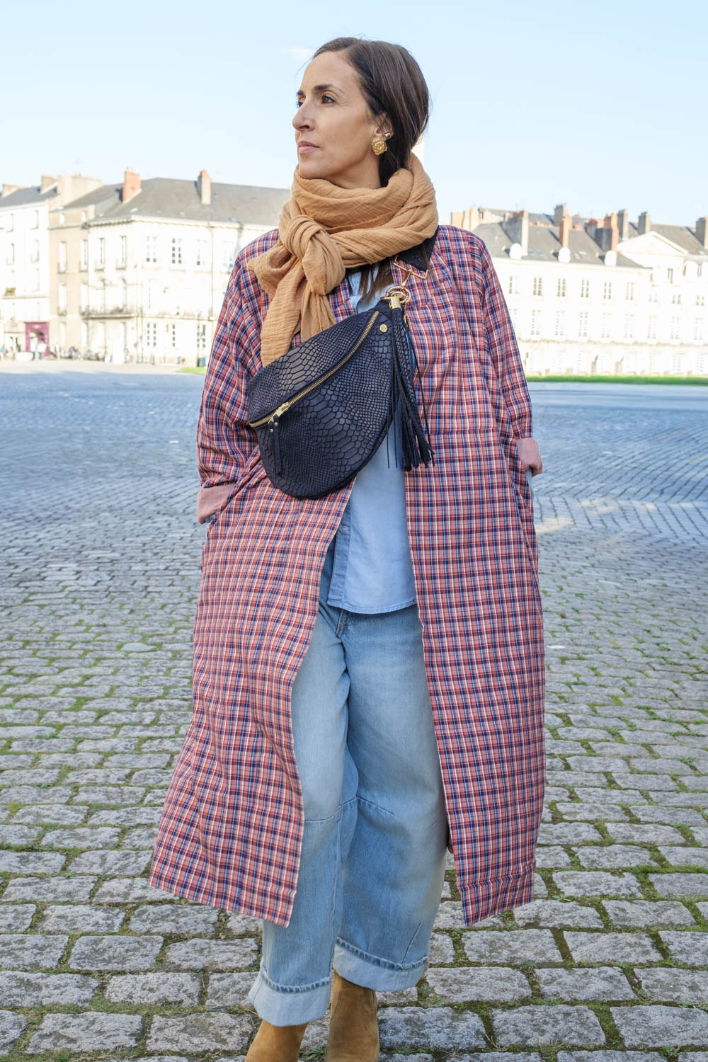 Banane Cuir Embossé Simple Bleu Nuit
