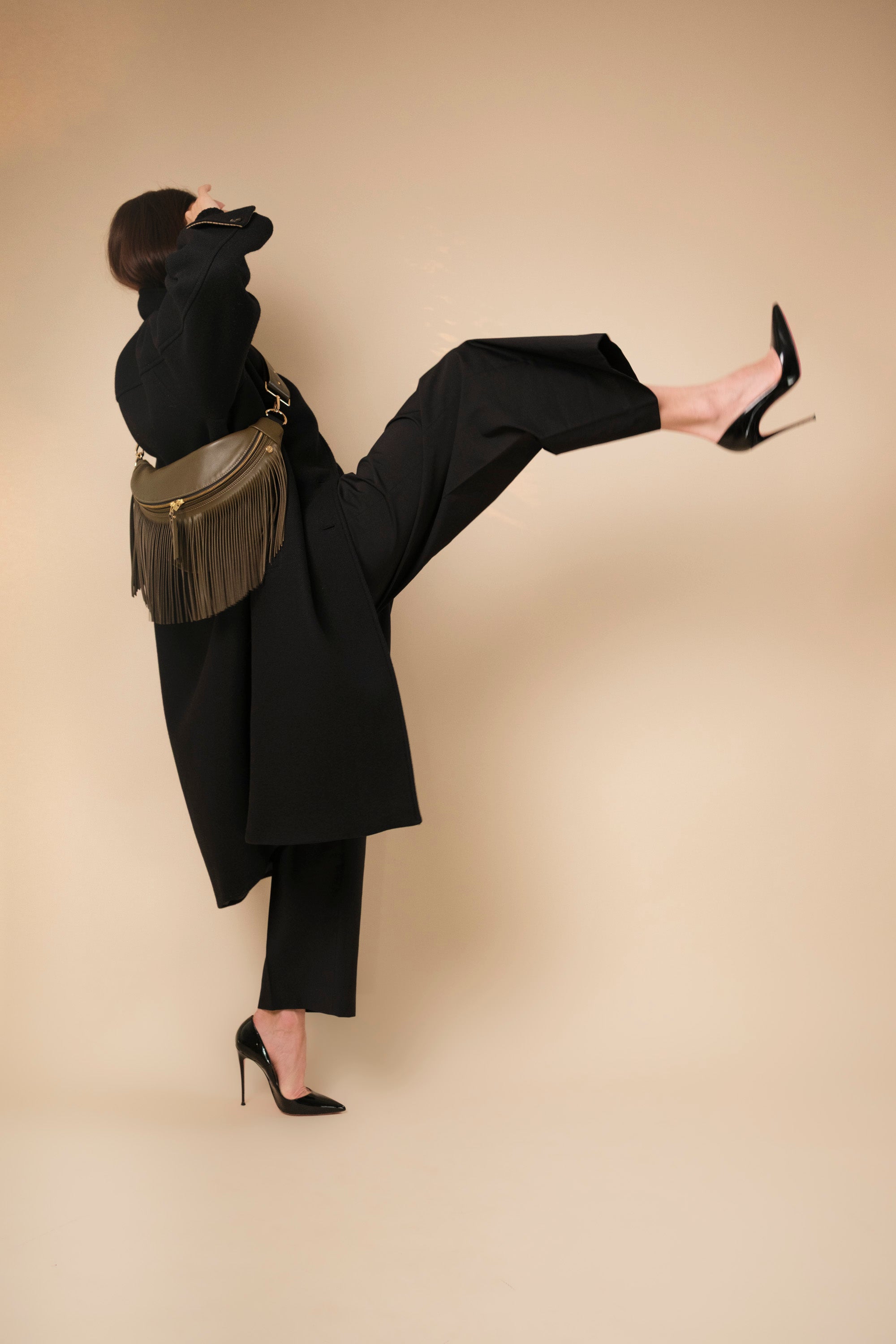 Banane à Frange Cuir Lisse Camo