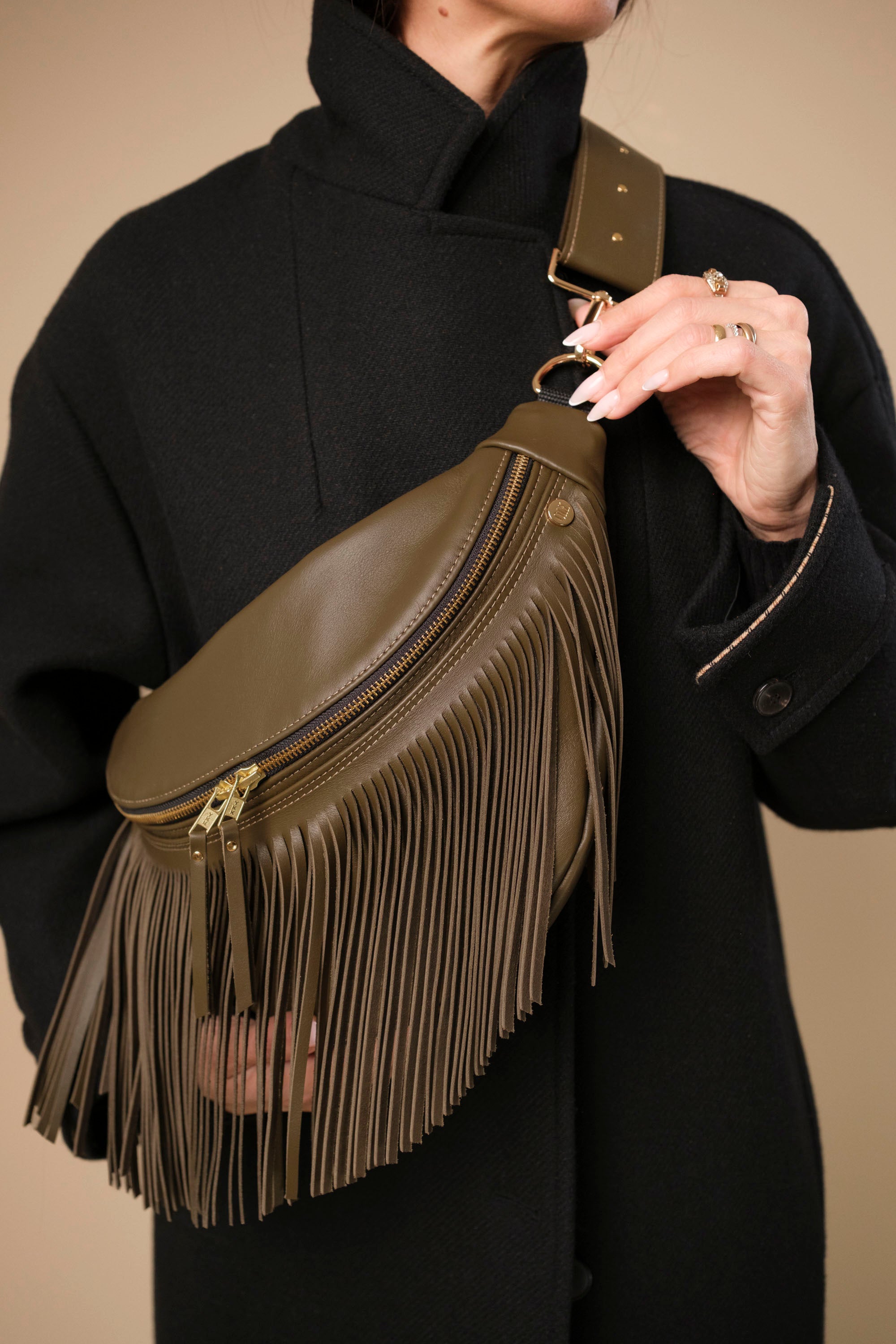 Banane à Frange Cuir Lisse Camo