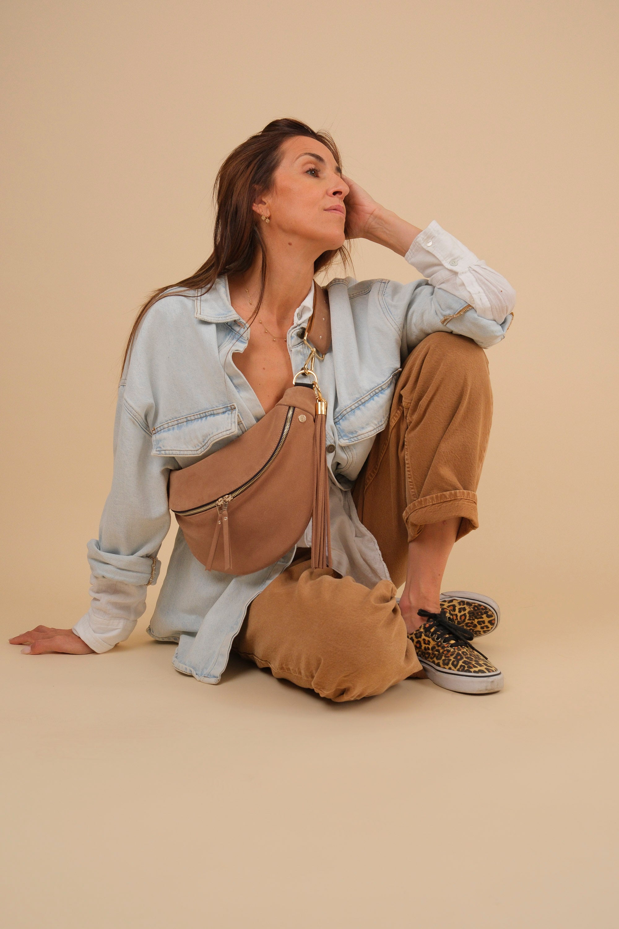 Banane Simple Cuir Daim Caramel
