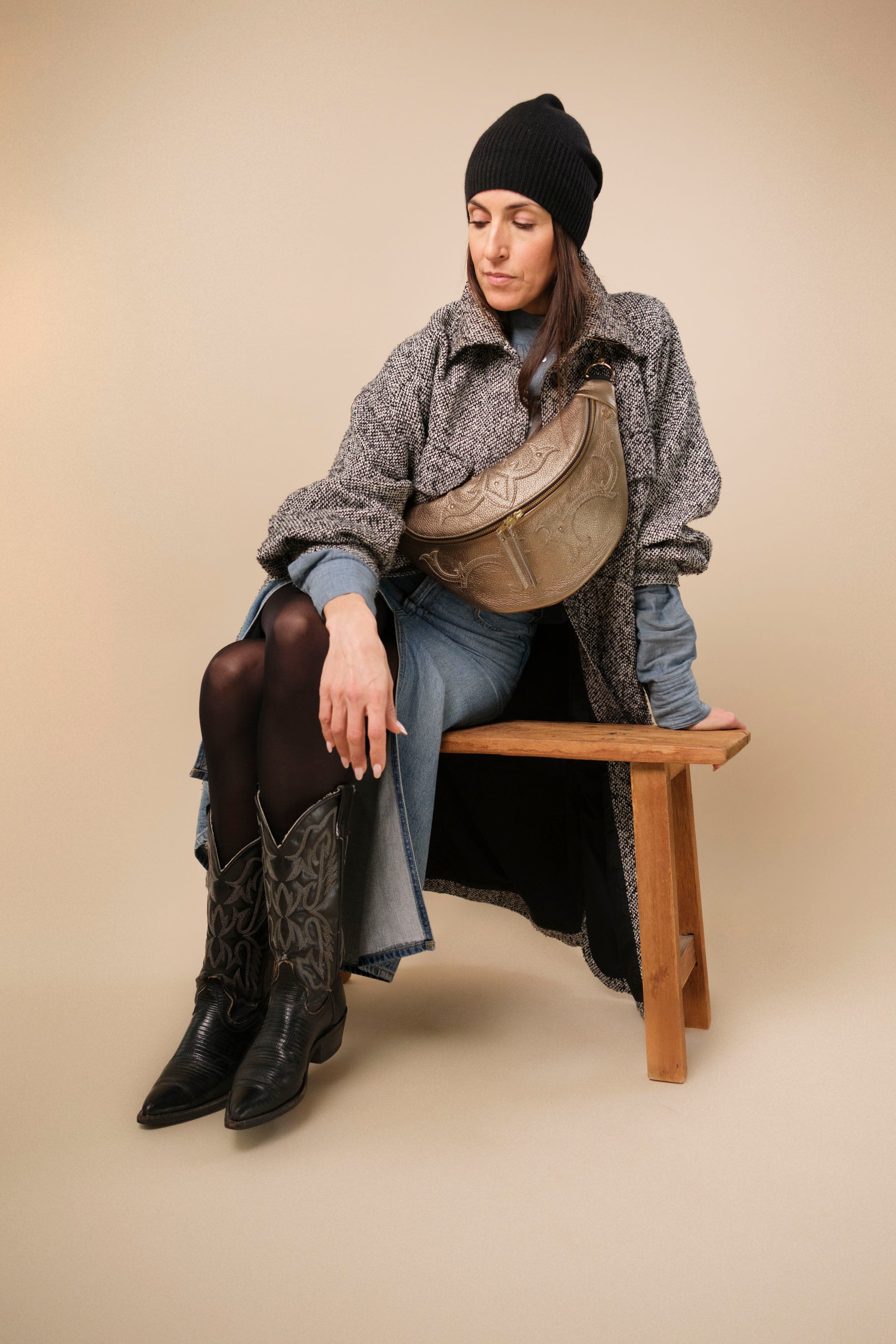 Banane Calamity Cuir Grainé Champagne