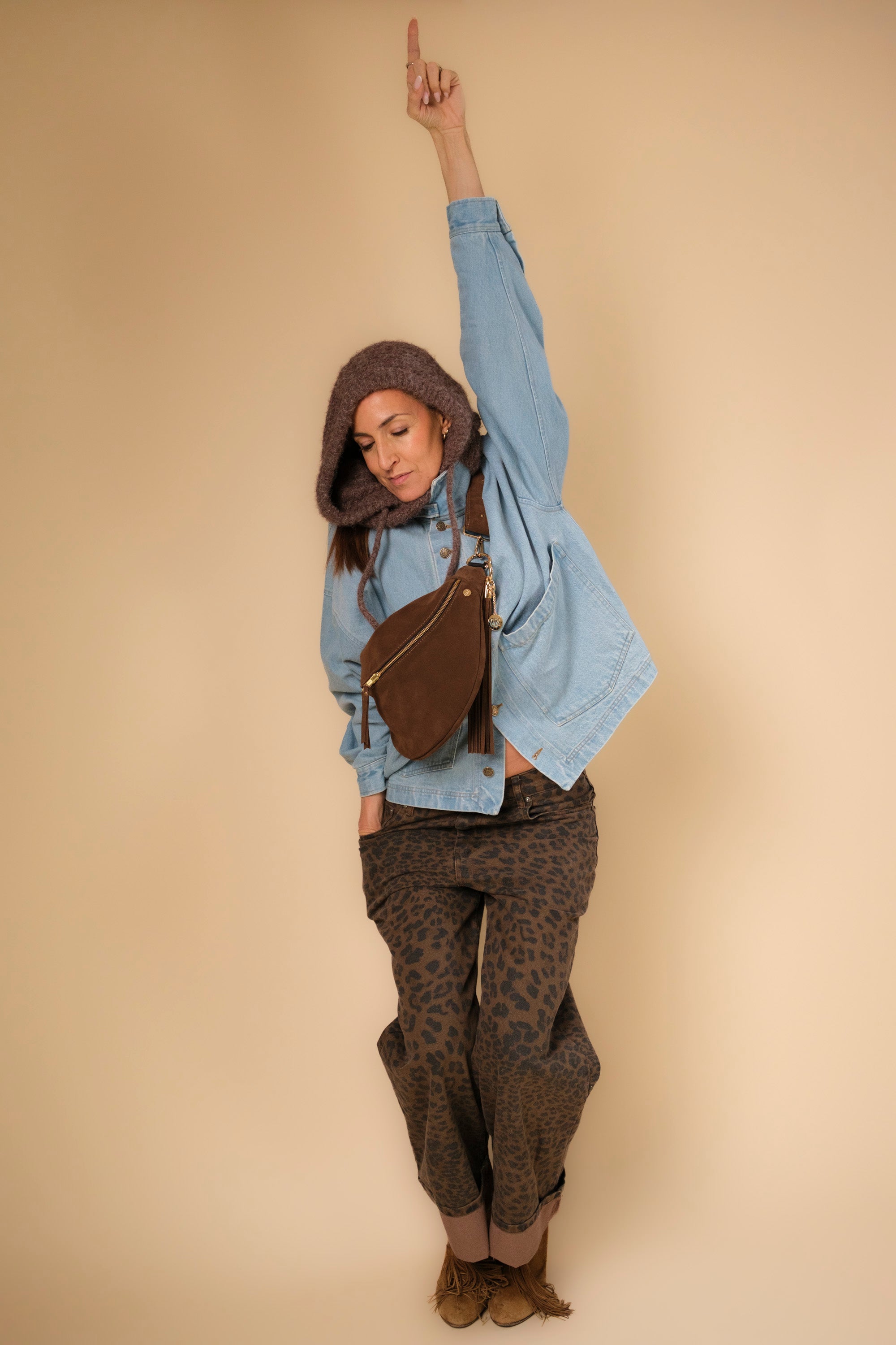 Banane Simple Cuir Daim Choco (avec Pompon)