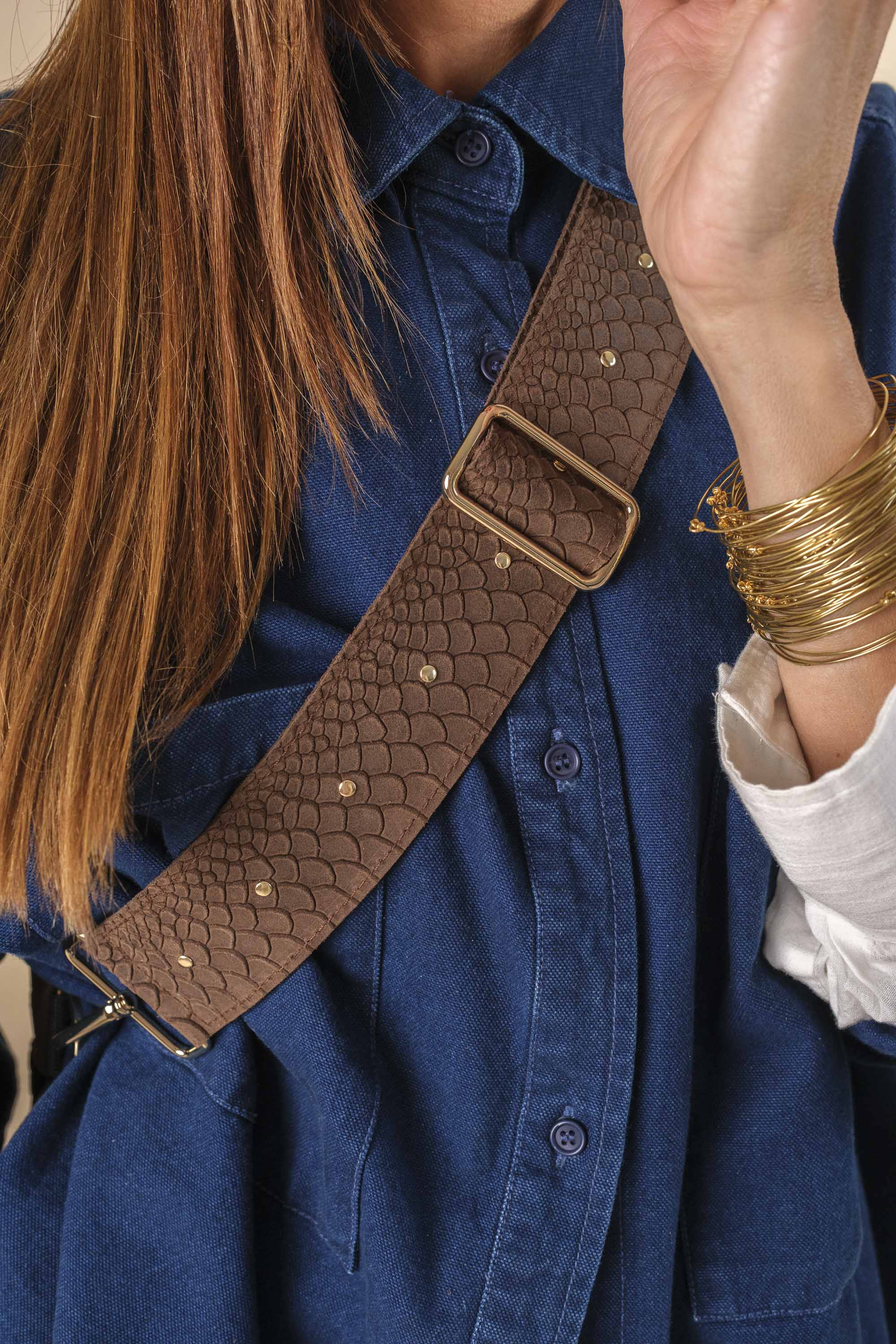 Banane Simple Cuir Embossé Croco Choco (avec pompon)