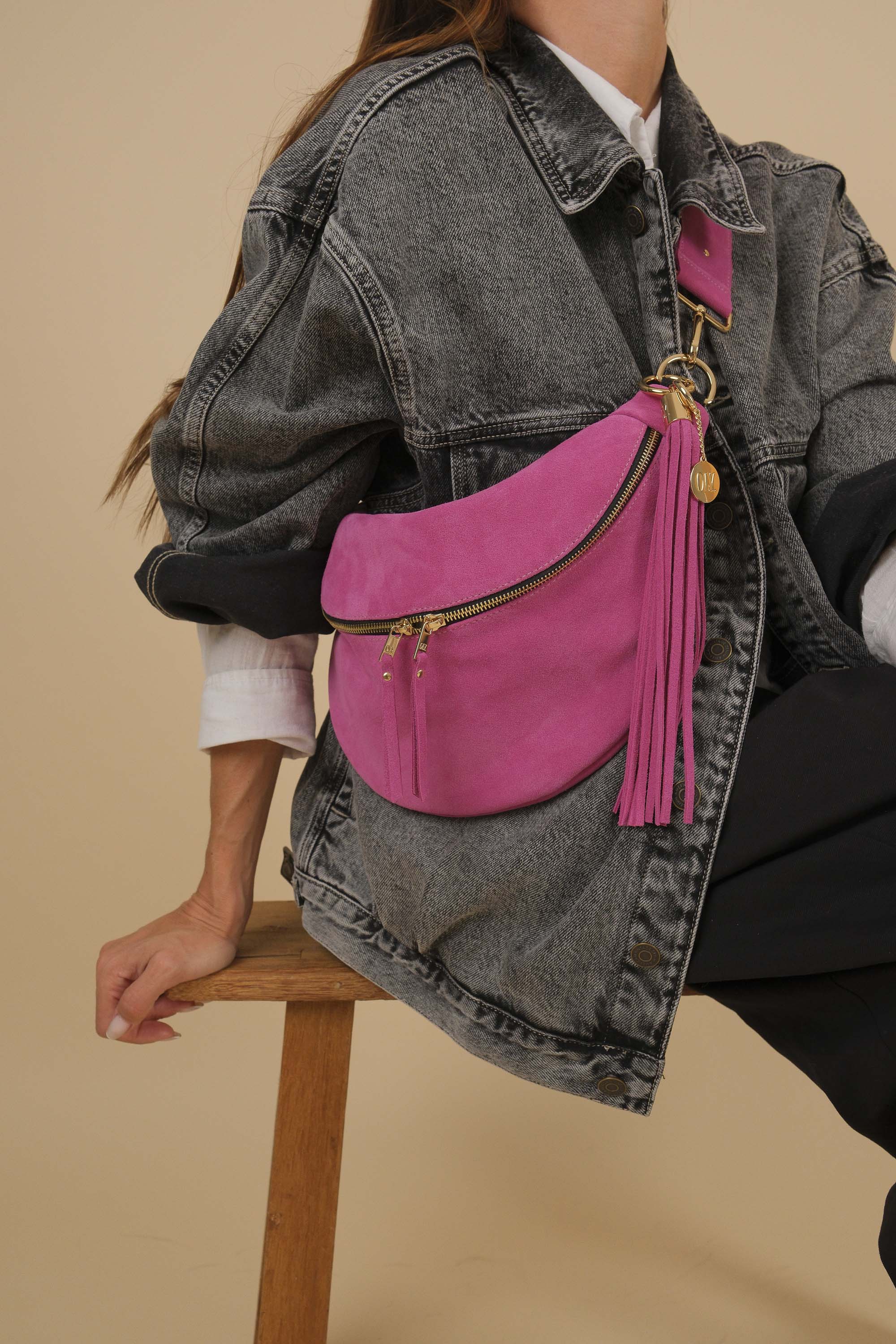 Banane Simple Cuir Daim Fuchsia