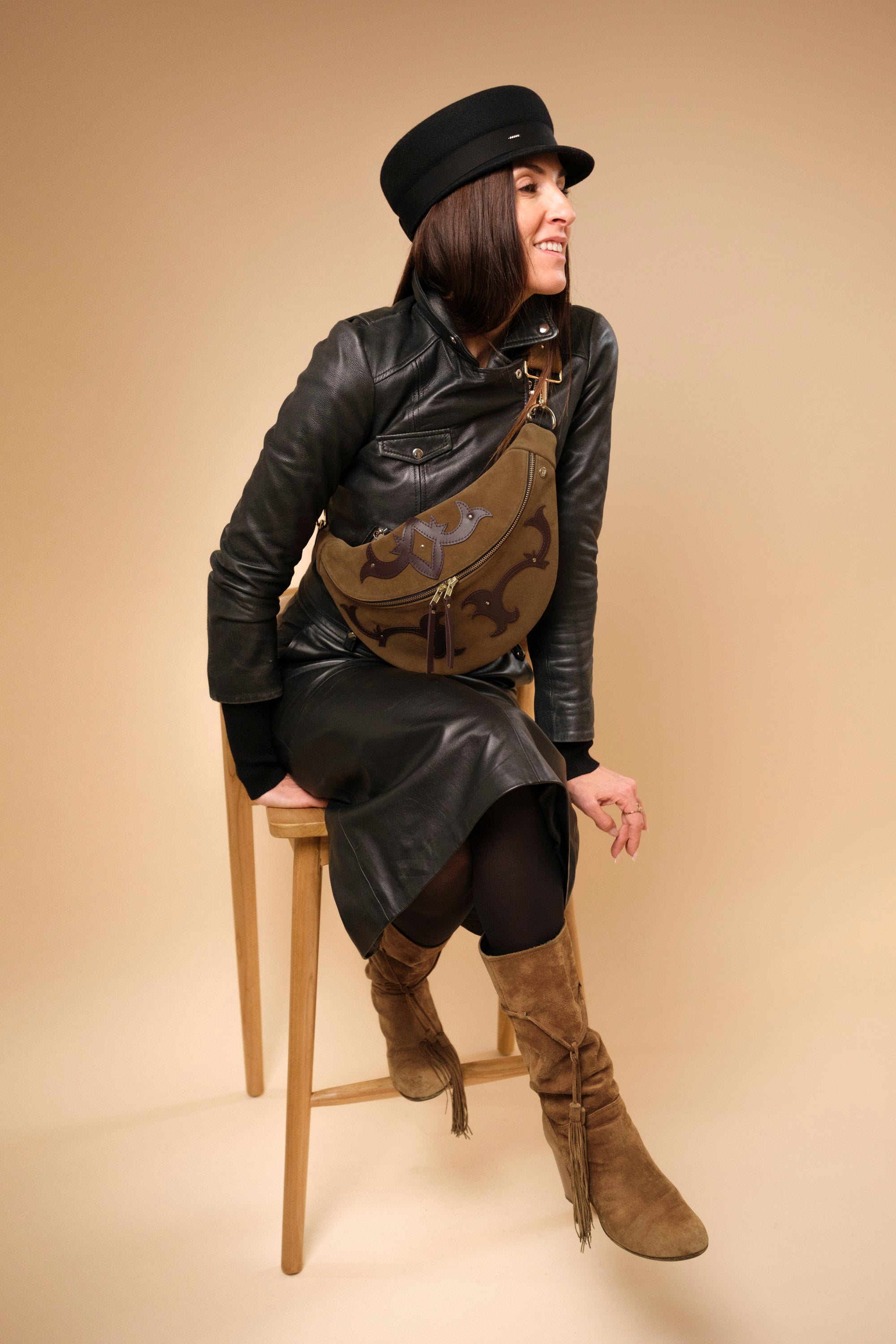 Banane Calamity Double Trouble Cuir Daim Havane & Wine