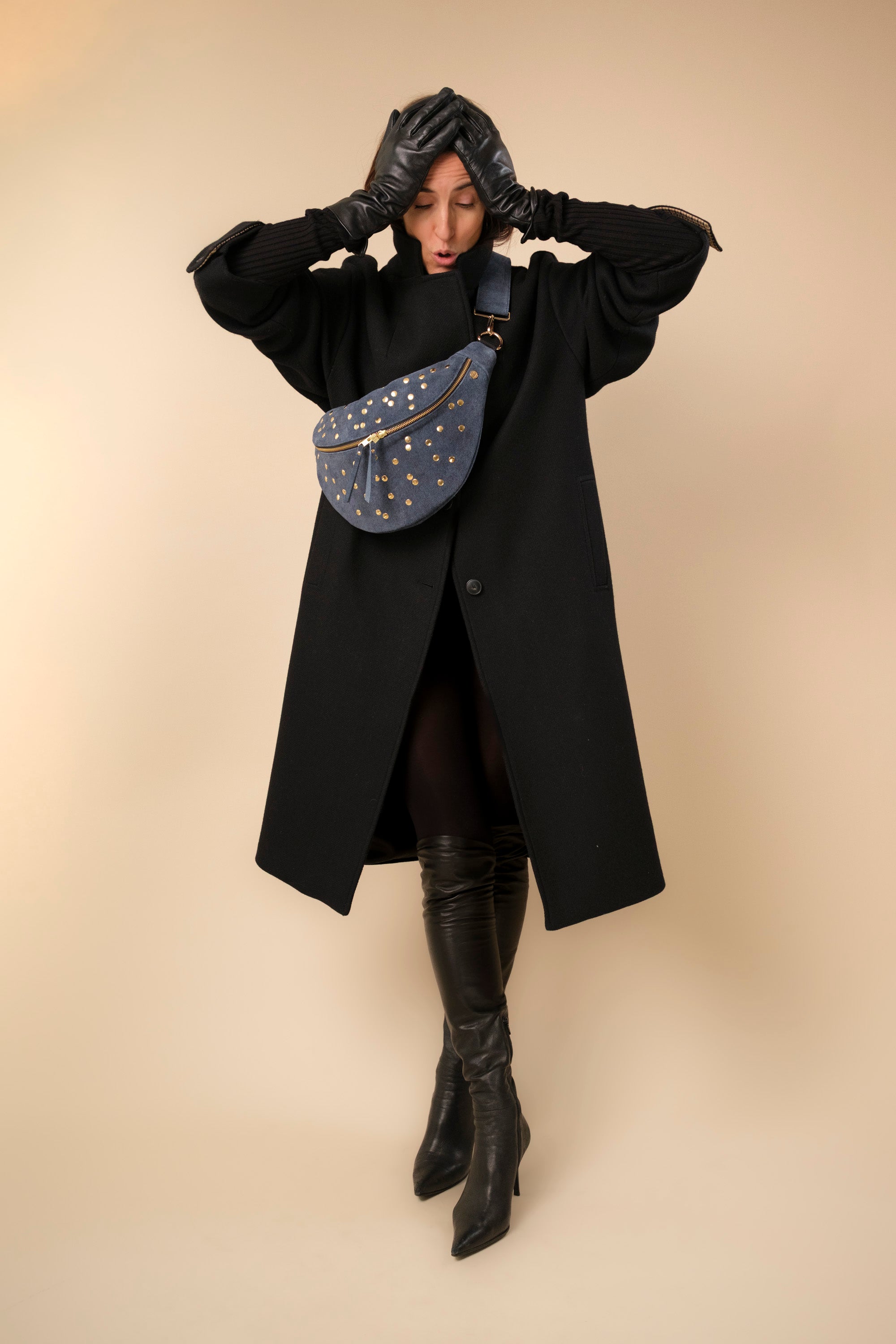 Banane Dotty Cuir Daim Embossé Jean Bleu