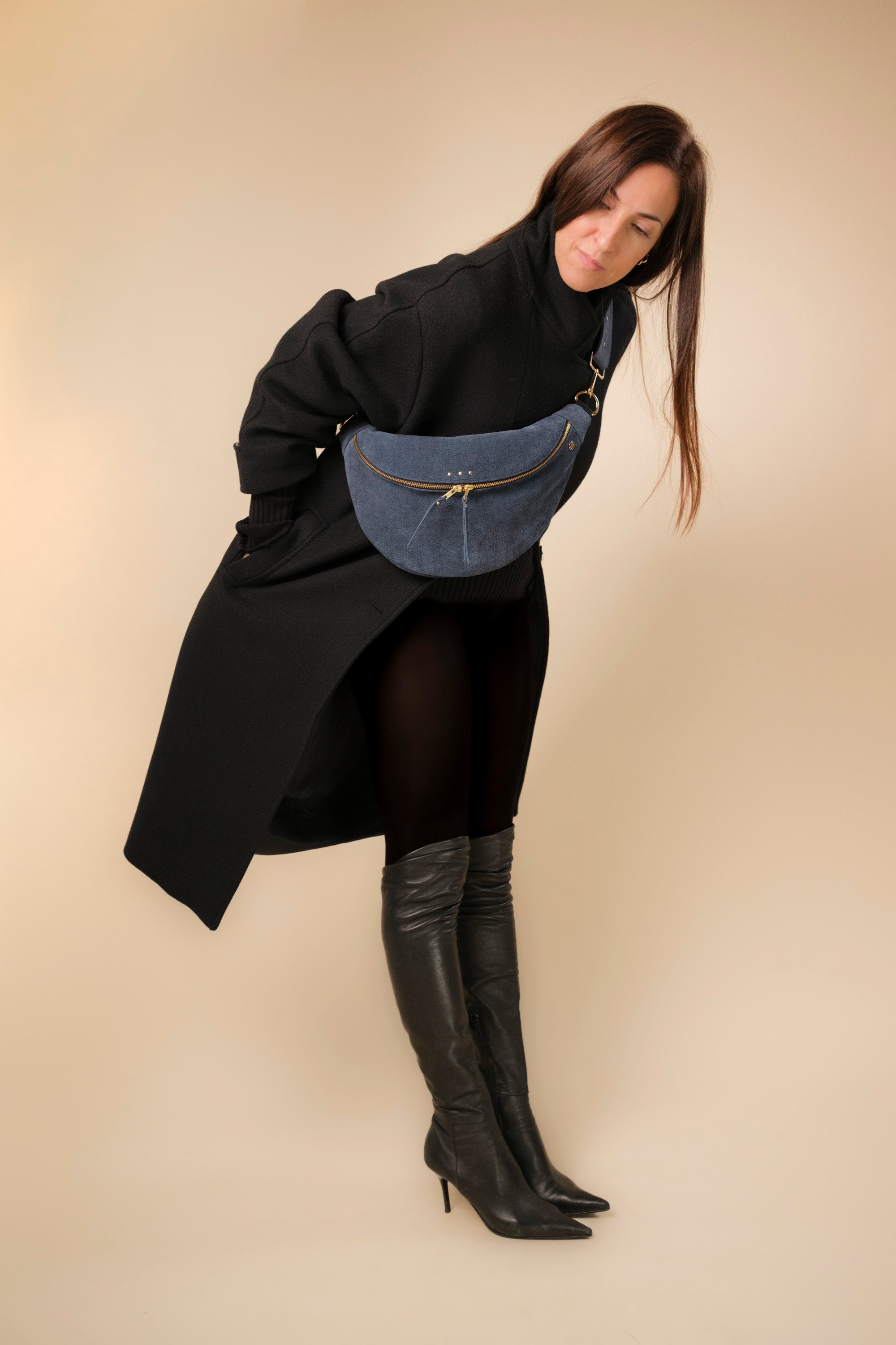 Banane Simple Cuir Daim Embossé Jean Bleu