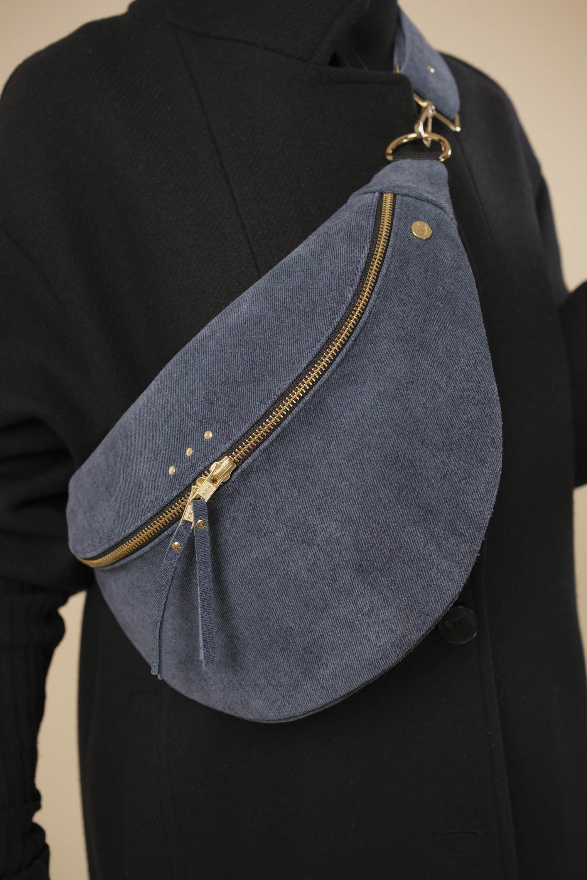 Banane Simple Cuir Daim Embossé Jean Bleu