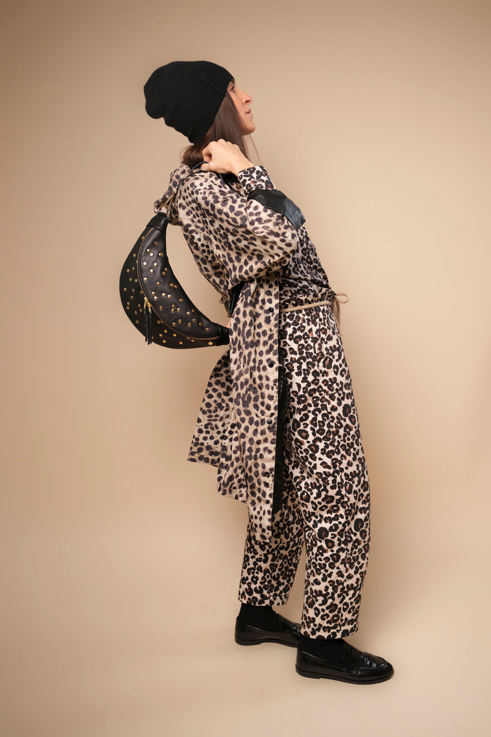 Banane Dotty Cuir Grainé Noir