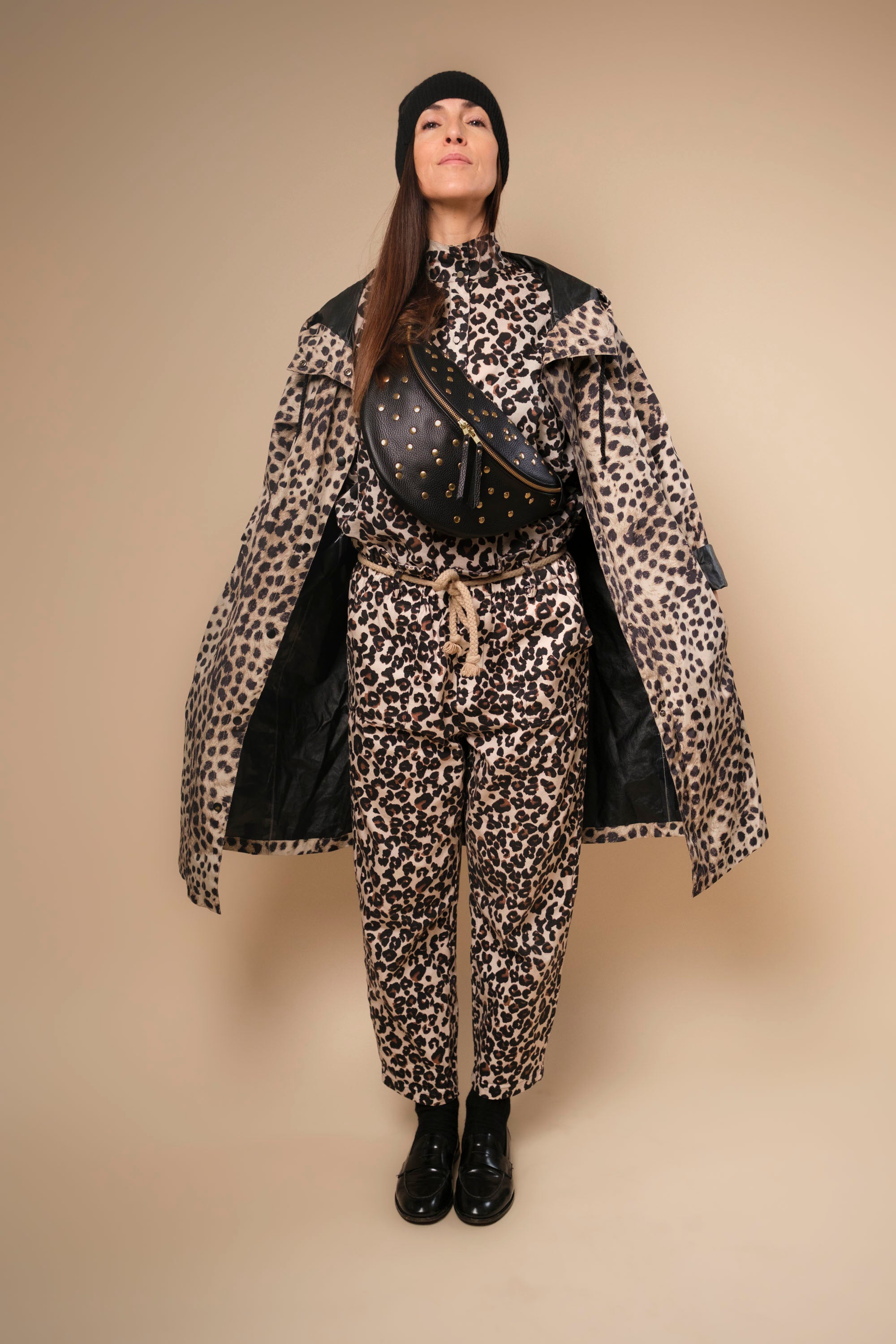 Banane Dotty Cuir Grainé Noir