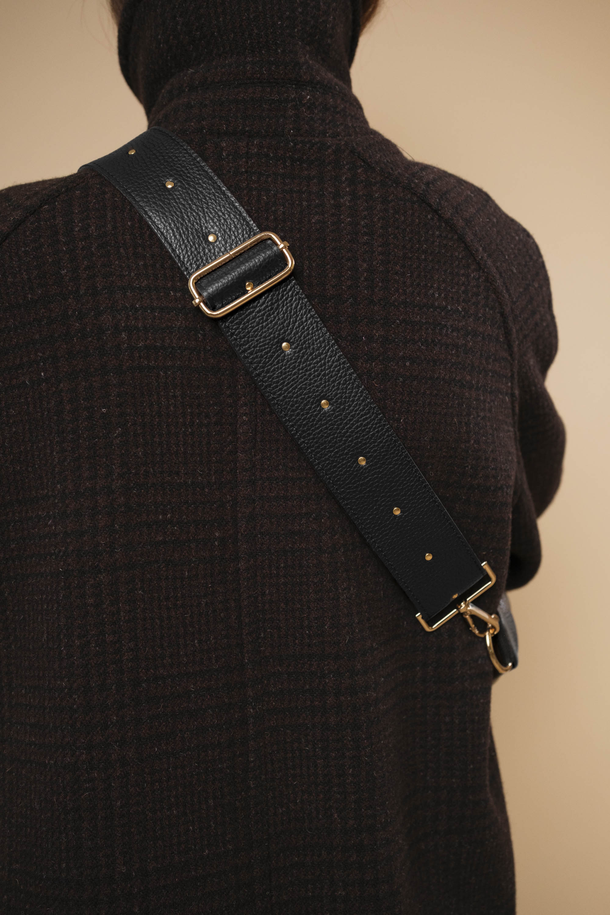 Banane à Frange Cuir Grainé Noir