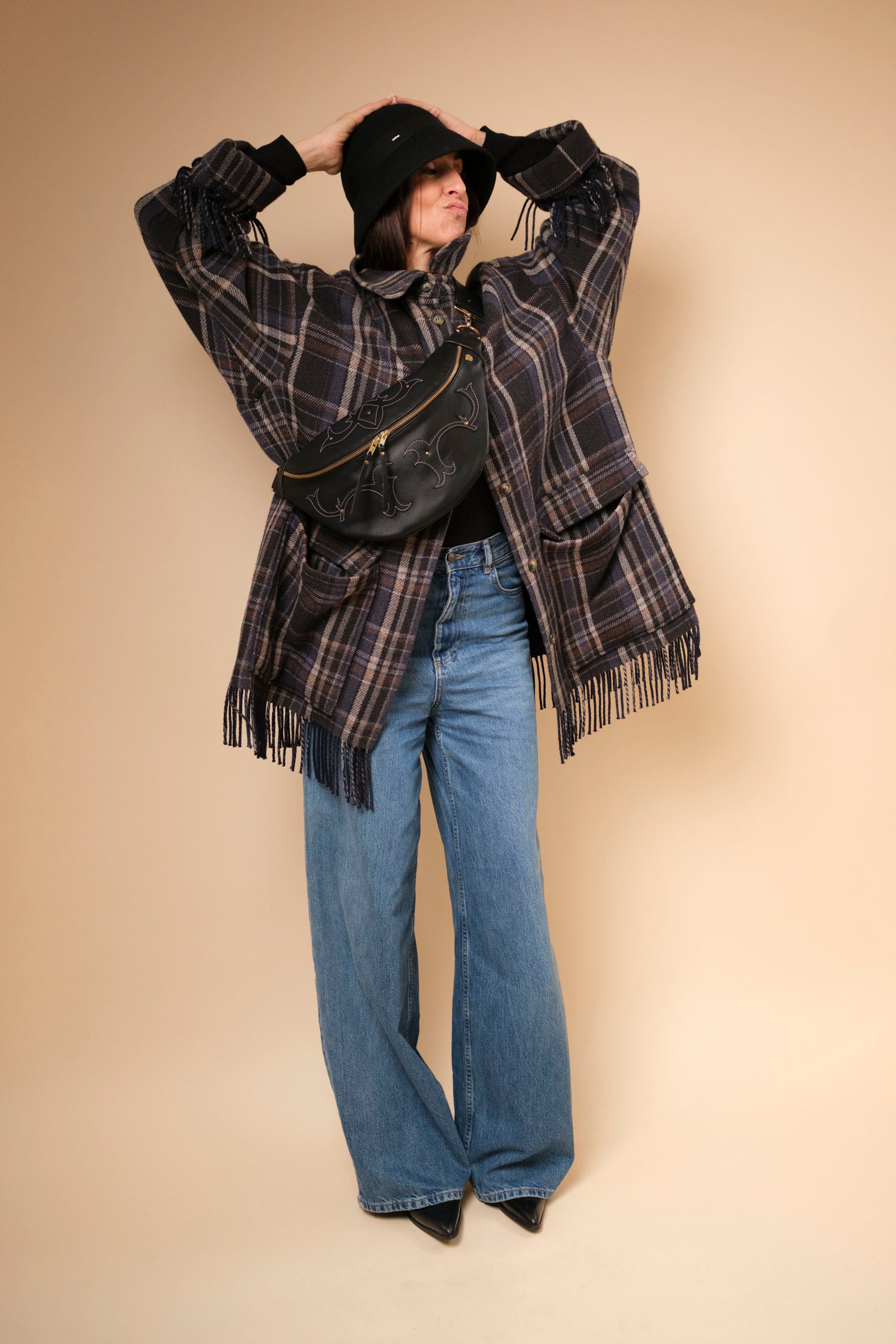 Banane Calamity Cuir Lisse Noir