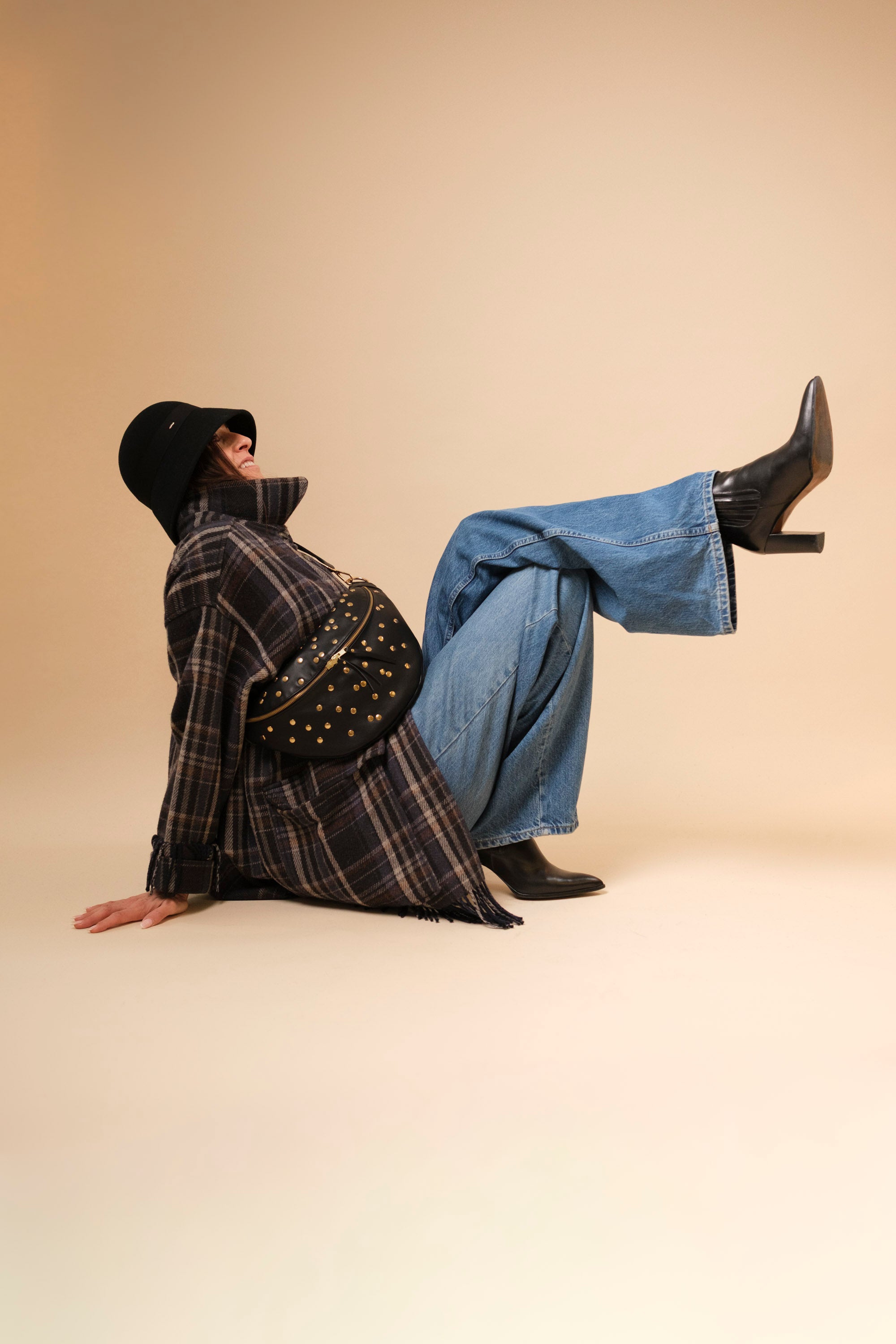 Banane Dotty Cuir Lisse Noir