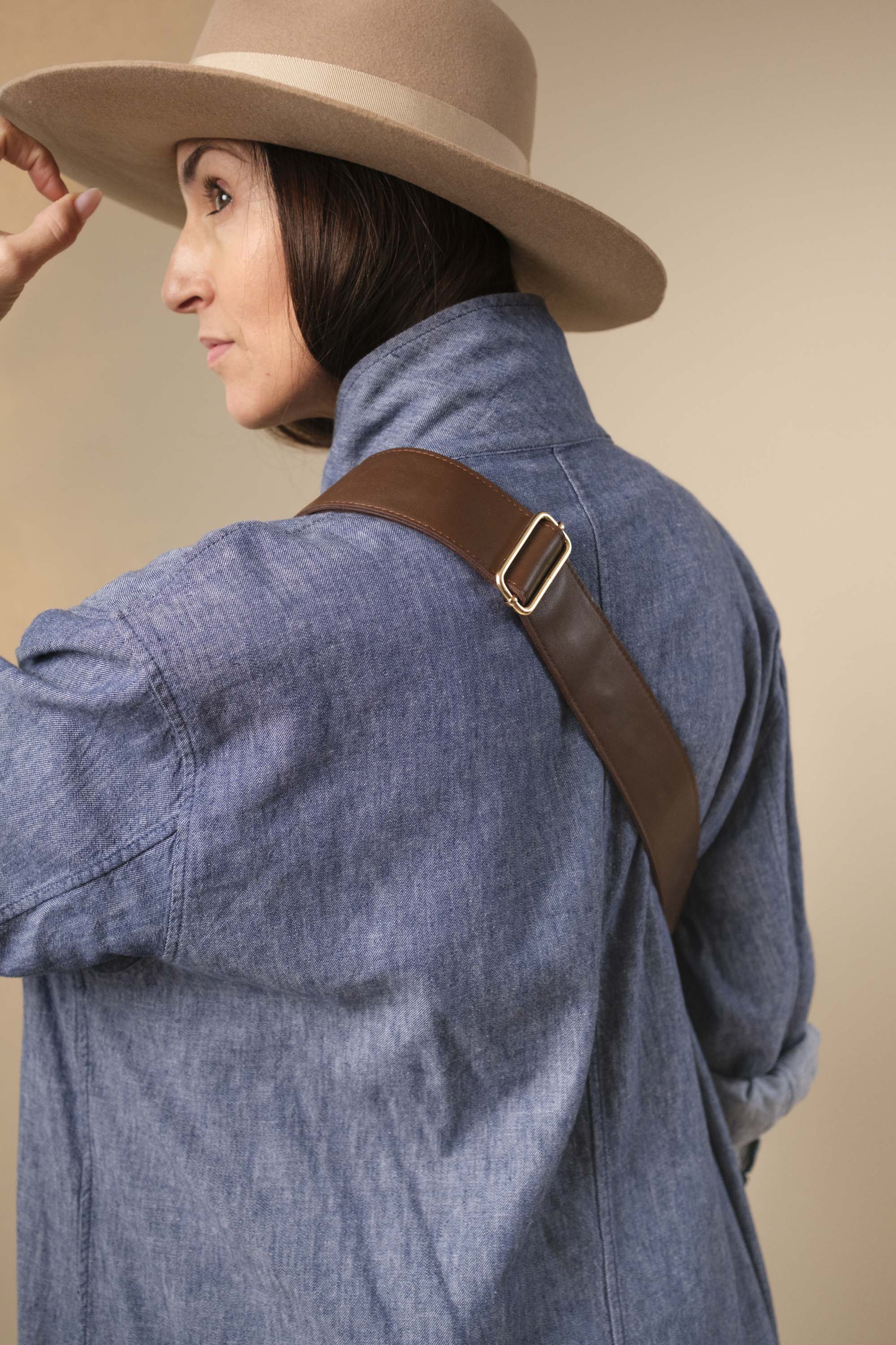 Banane à Frange Cuir Lisse Praliné