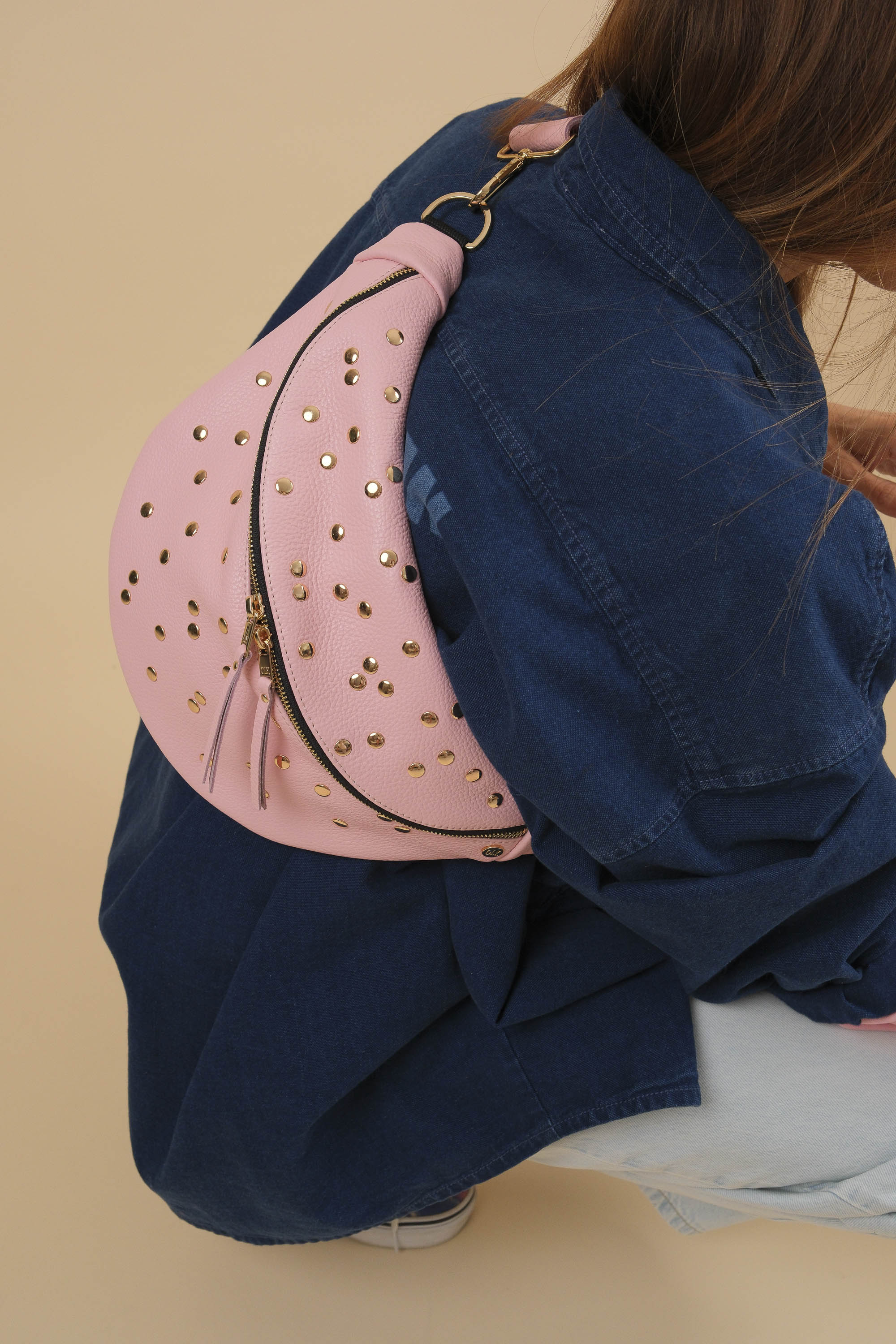 Banane Dotty Cuir Grainé Rose Ballet