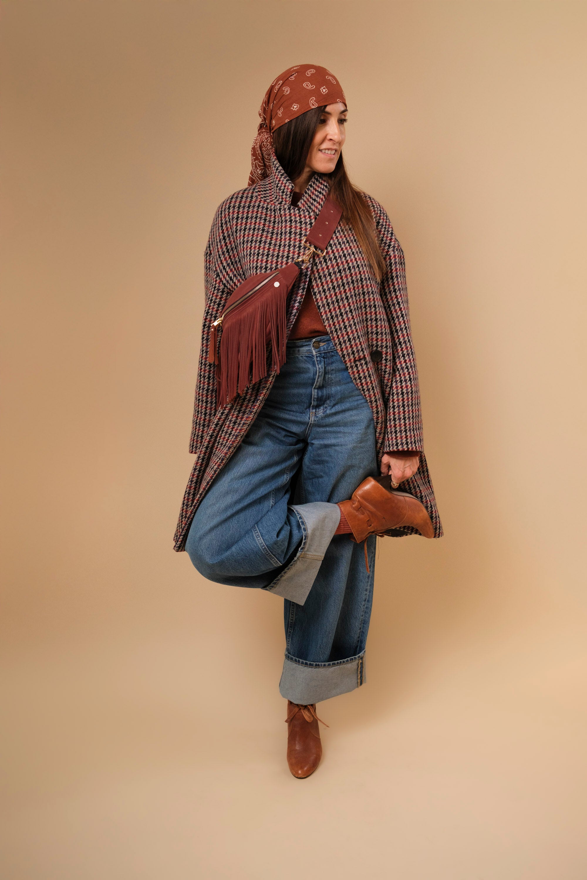 Banane à Frange Cuir Daim Rouille