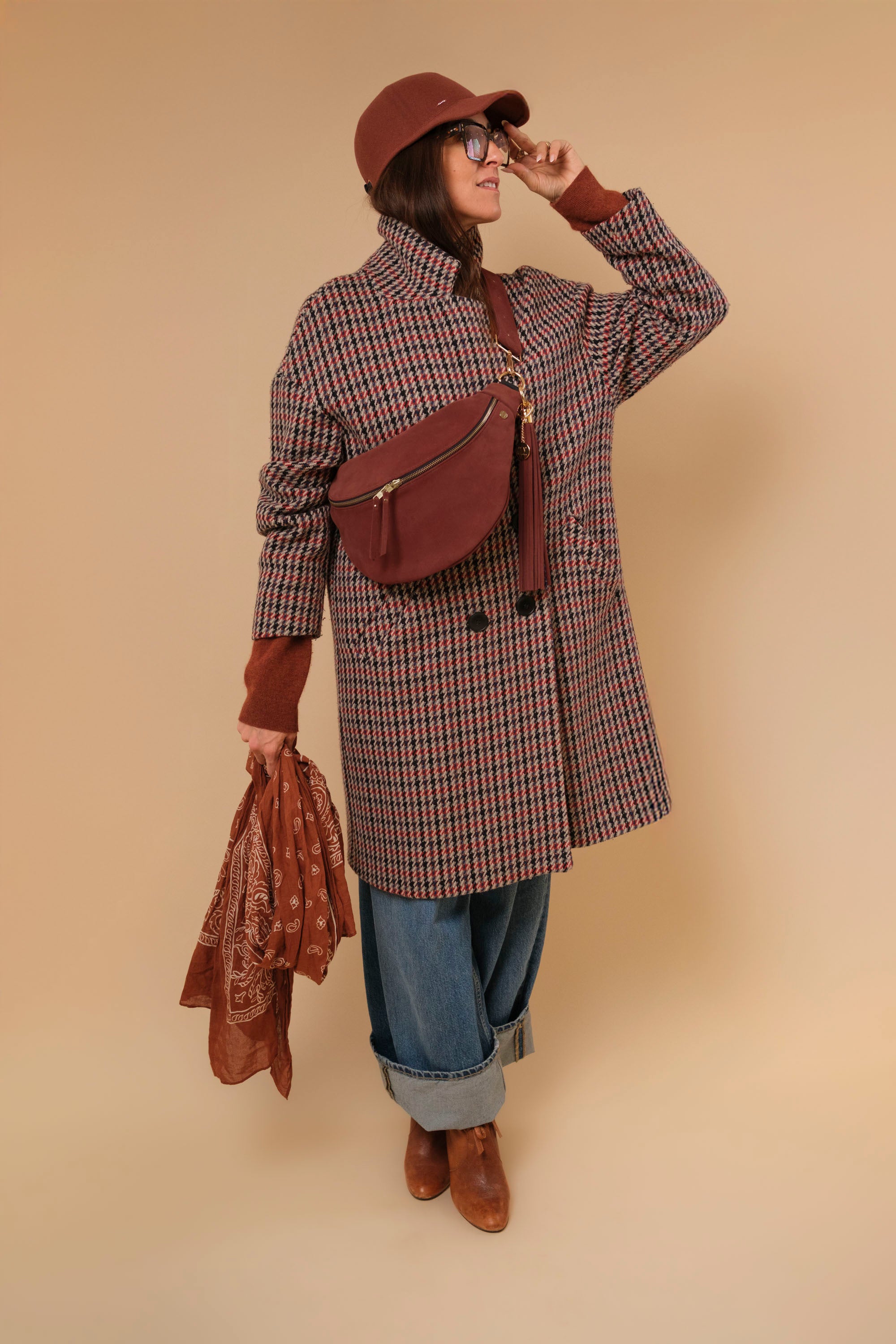 Banane Simple Cuir Daim Rouille (avec Pompon)