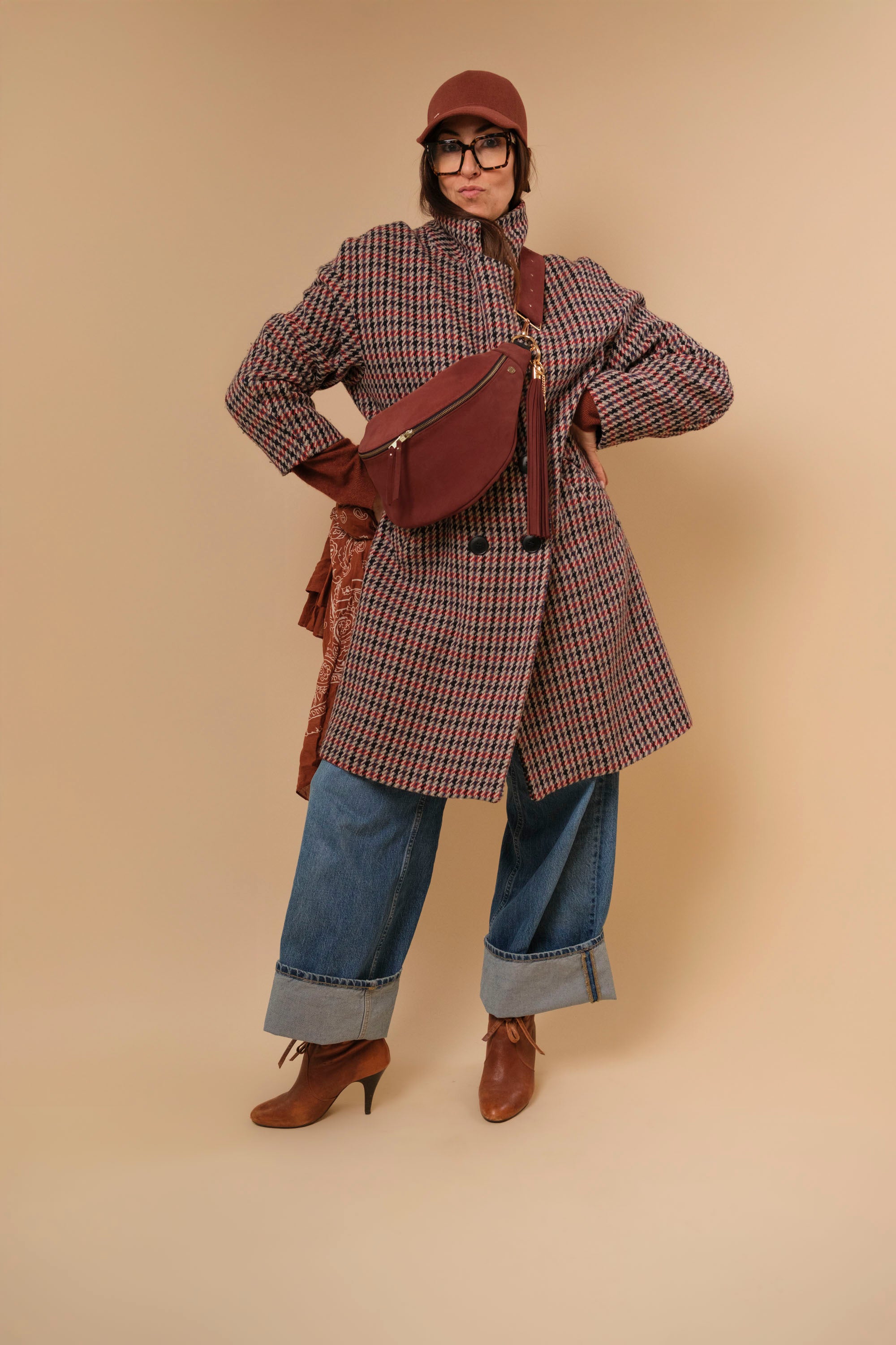 Banane Simple Cuir Daim Rouille (avec Pompon)