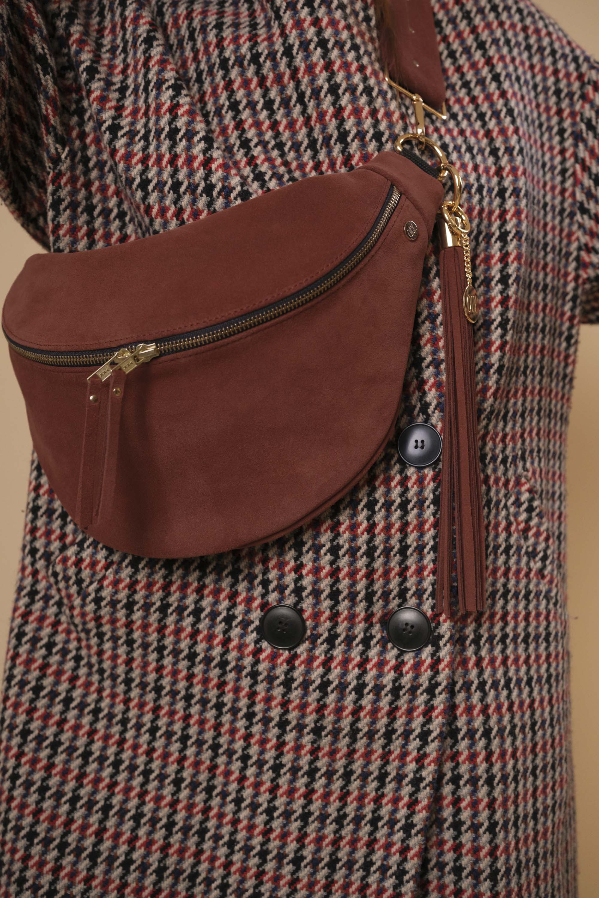 Banane Simple Cuir Daim Rouille (avec Pompon)