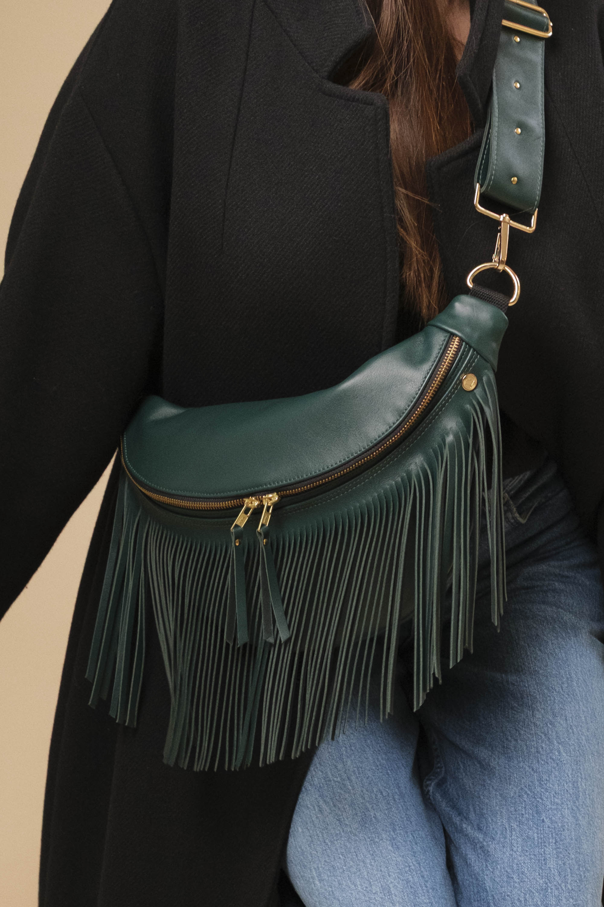 Banane à Frange Cuir Lisse Serpentine