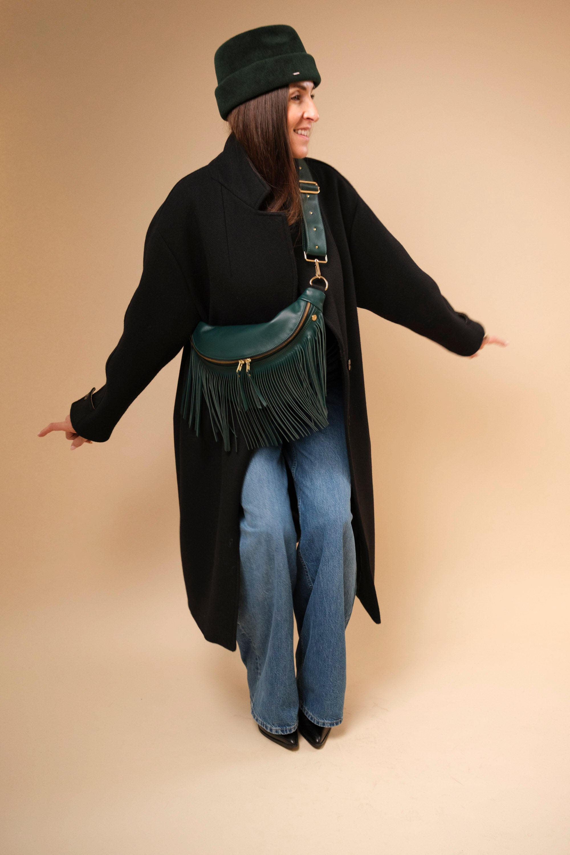 Banane à Frange Cuir Lisse Serpentine