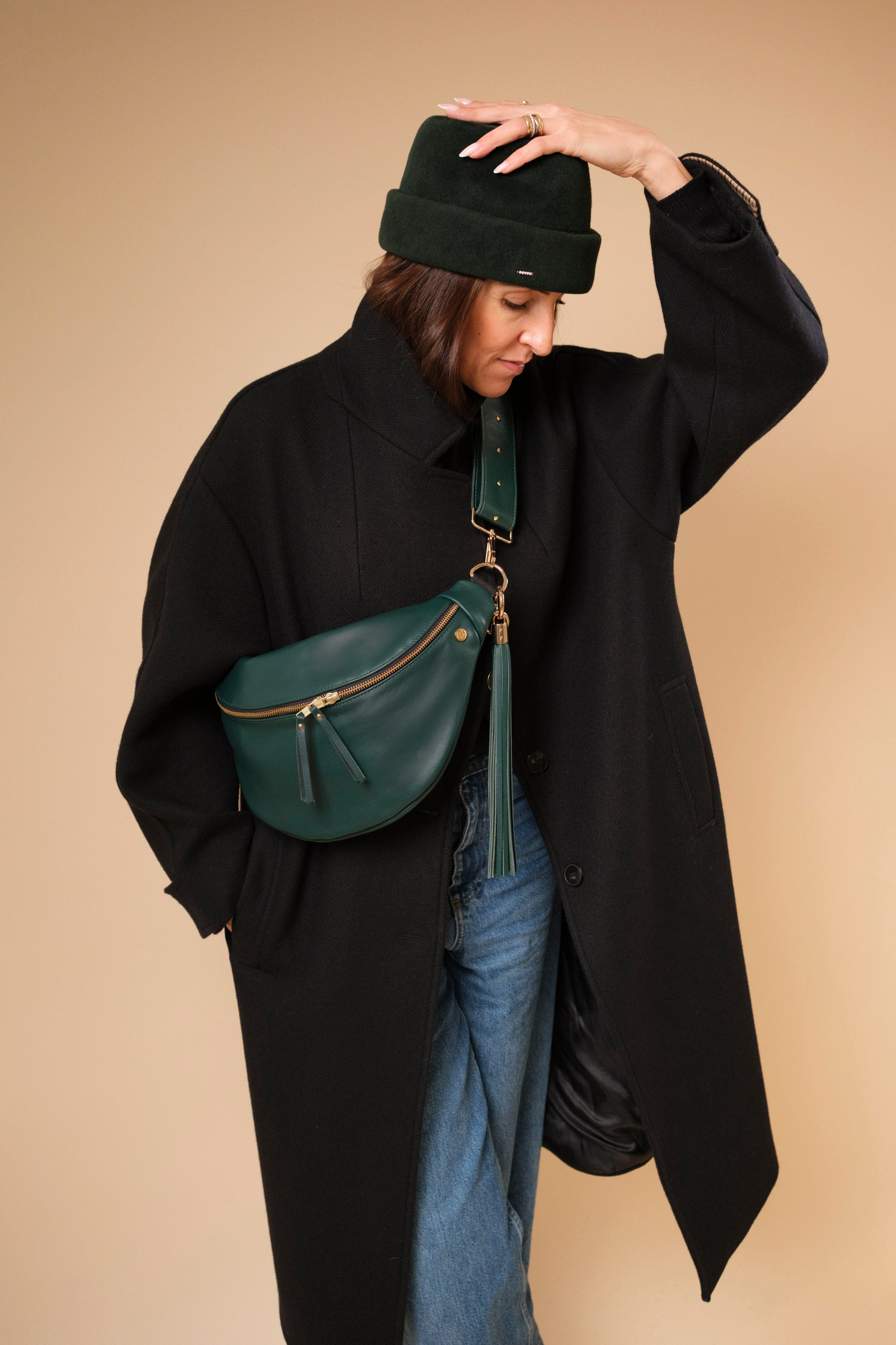 Banane Simple Cuir Lisse Serpentine (avec Pompon)