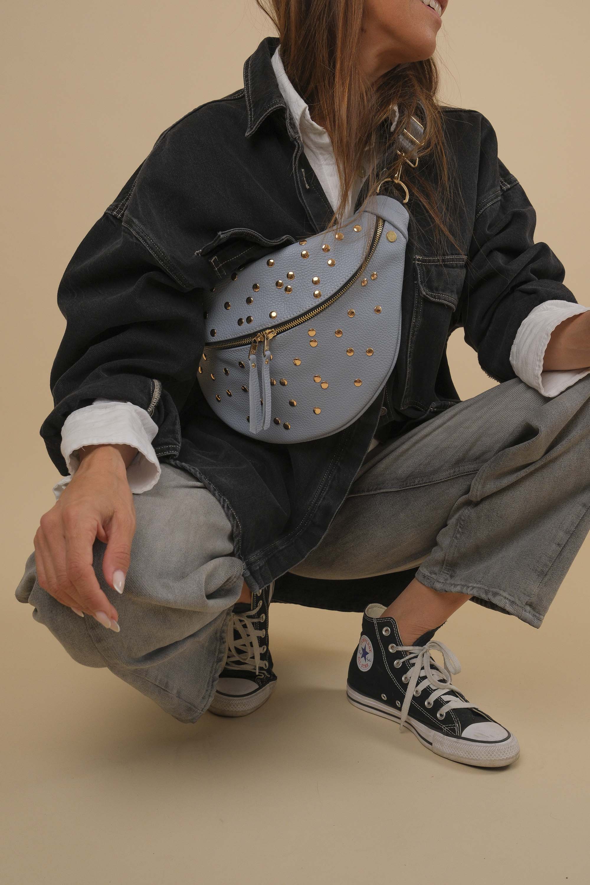 Banane Dotty Cuir Grainé Bleu Ciel