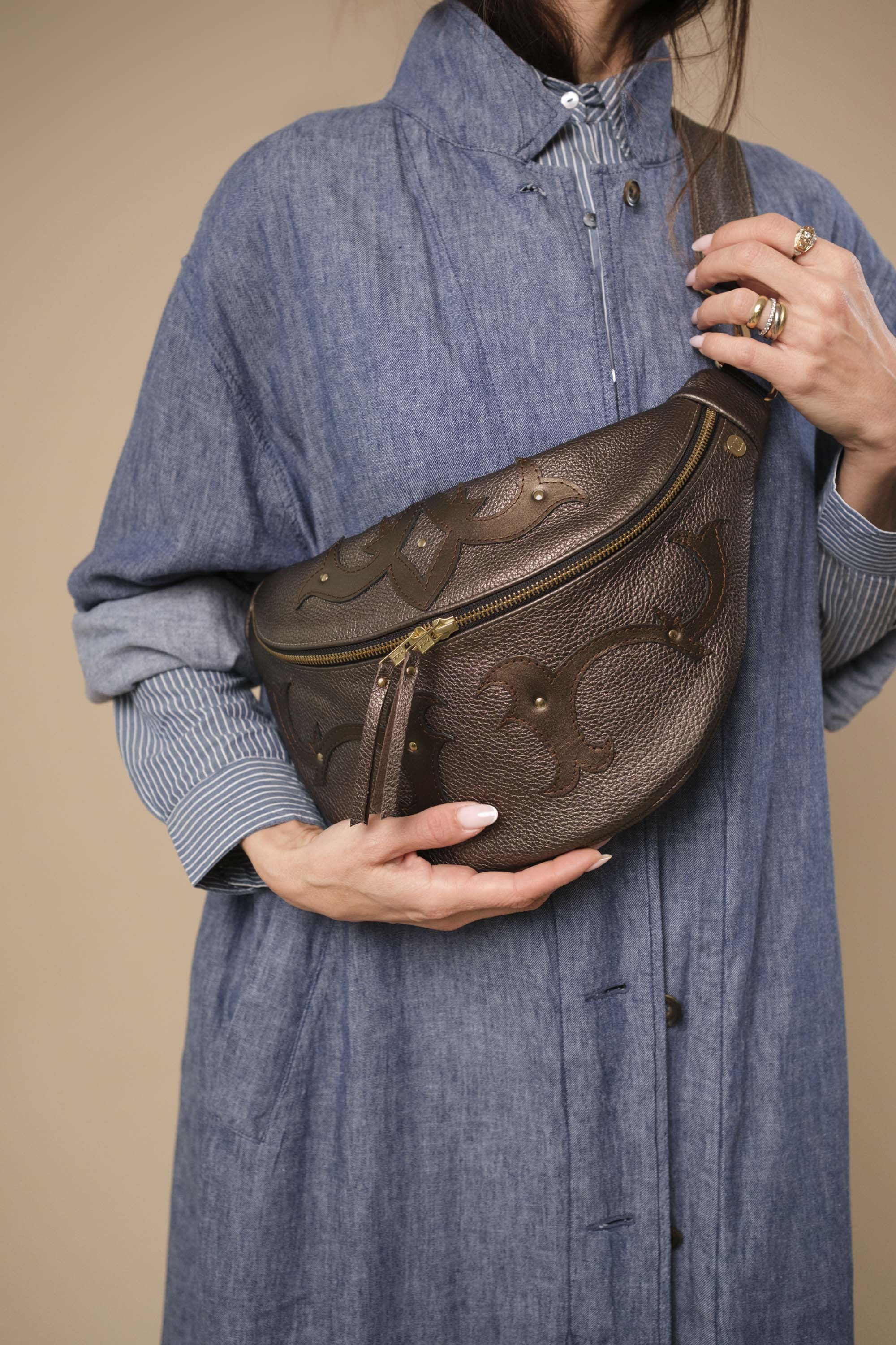 Banane Calamity Double Trouble Cuir Grainé Bronzo & Marron Nacré