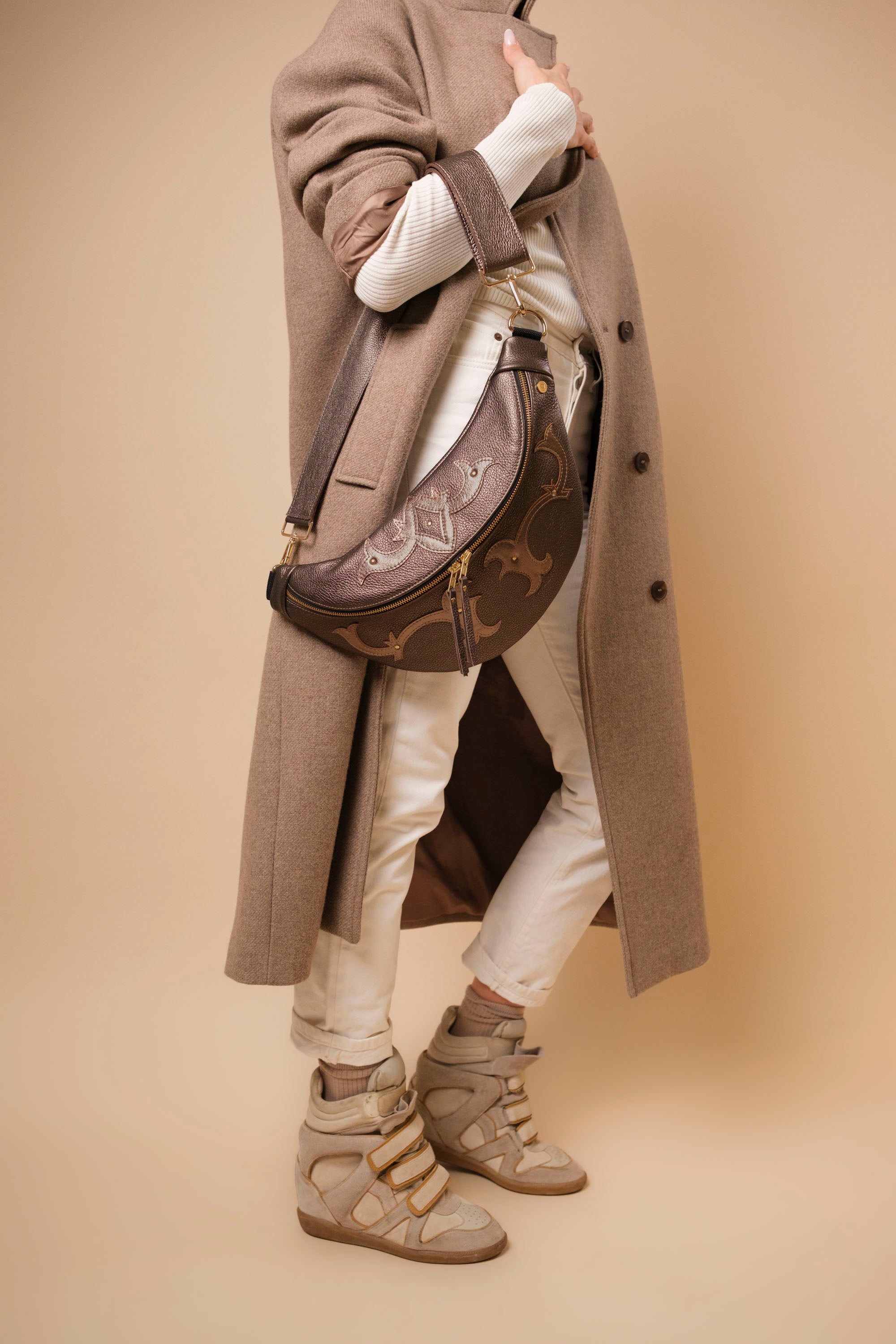 Banane Calamity Double Trouble Cuir Grainé Bronzo & Metallic Bronze