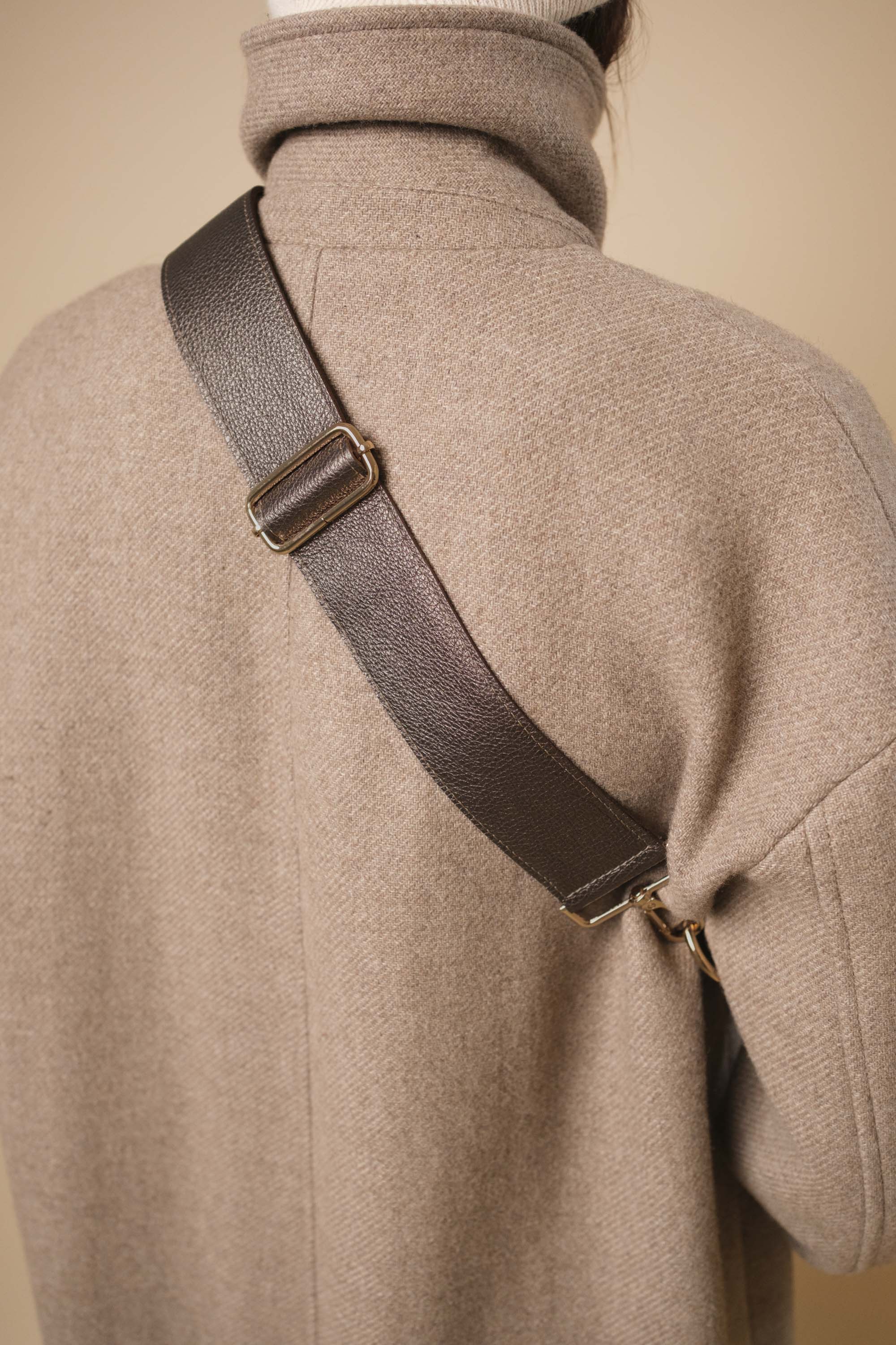 Banane à Frange Cuir Grainé Bronzo