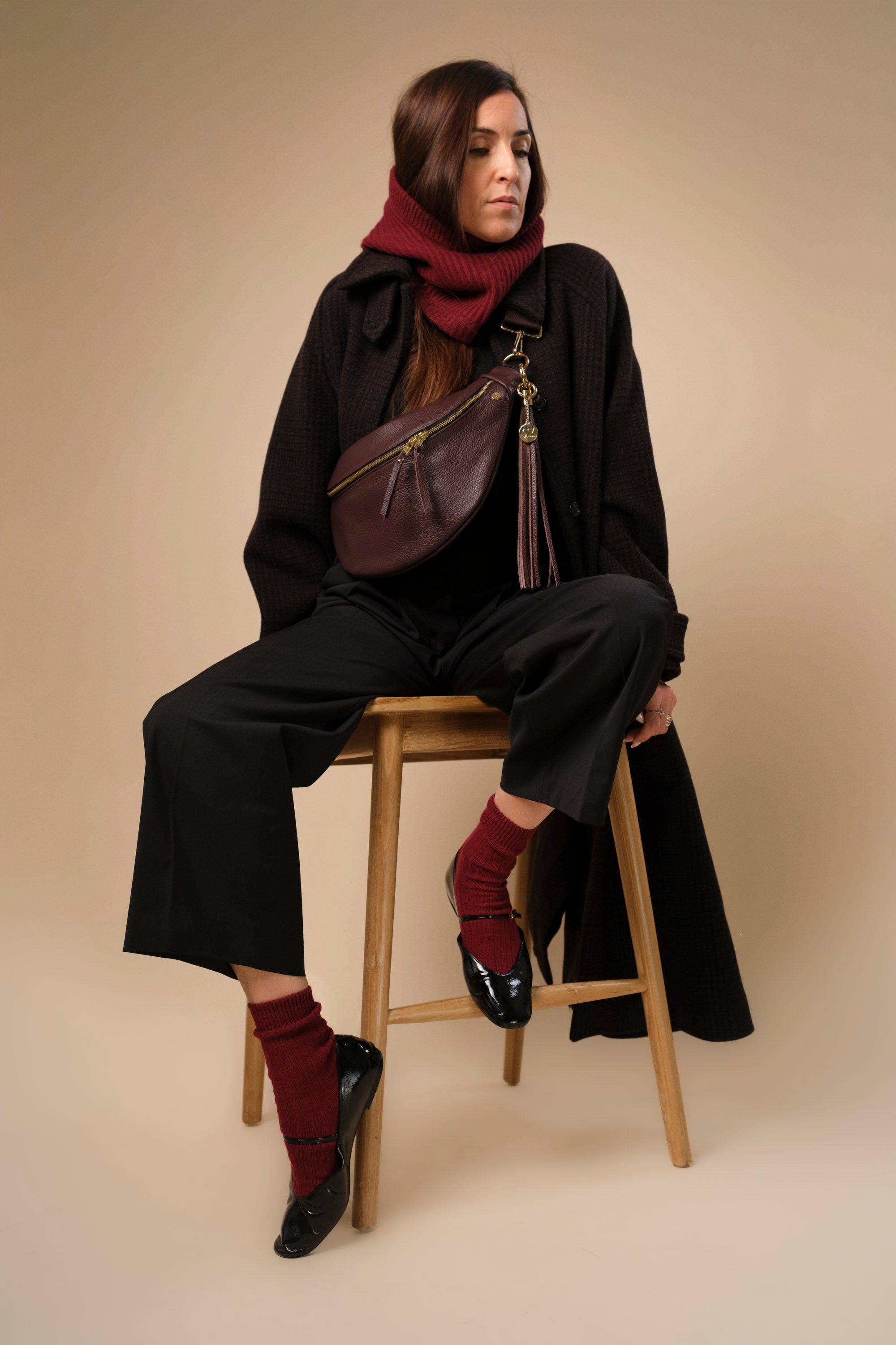 Banane Simple Cuir Grainé Burgundy (avec Pompon)