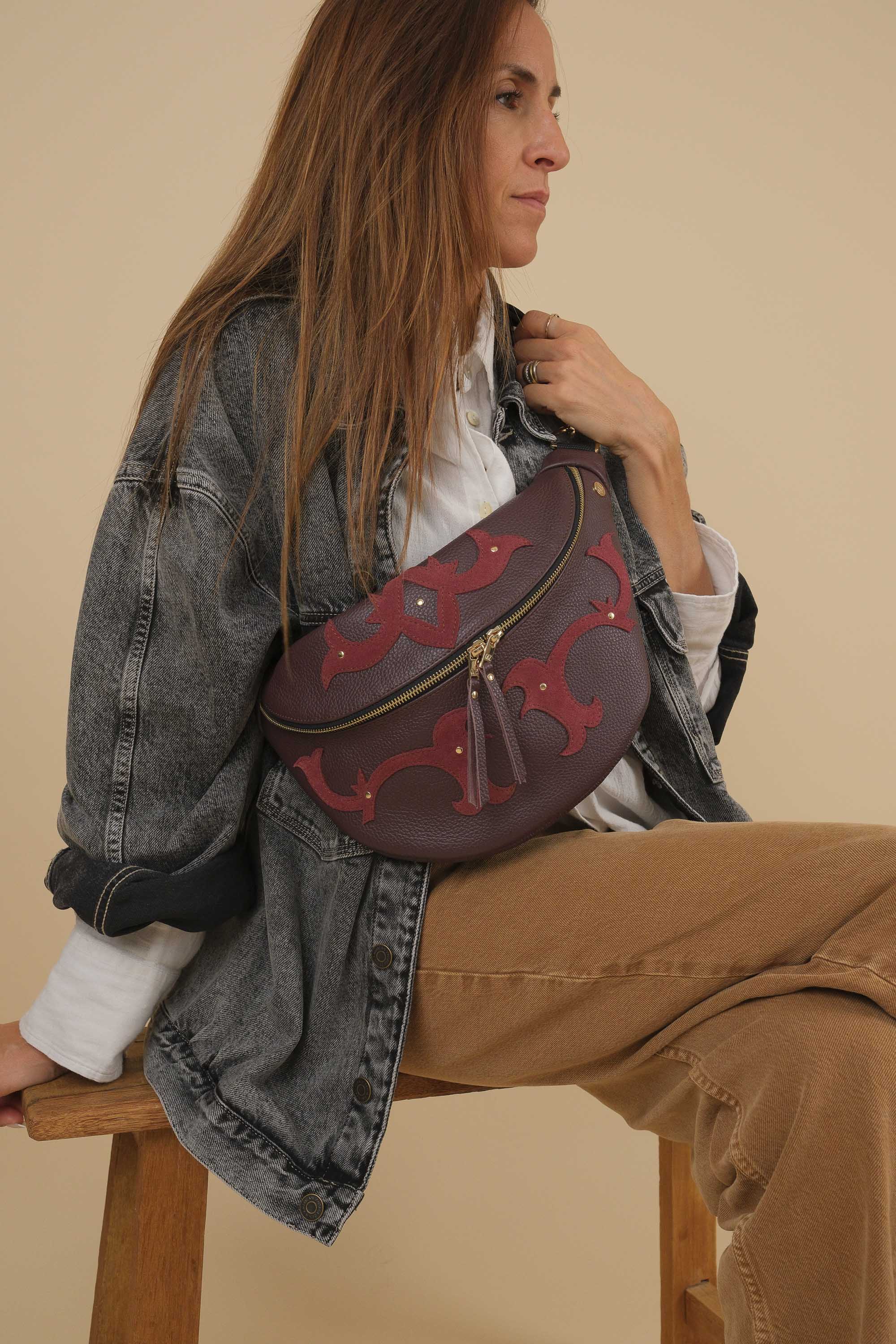 Banane Calamity Double Trouble Cuir Grainé Burgundy & Daim Prune