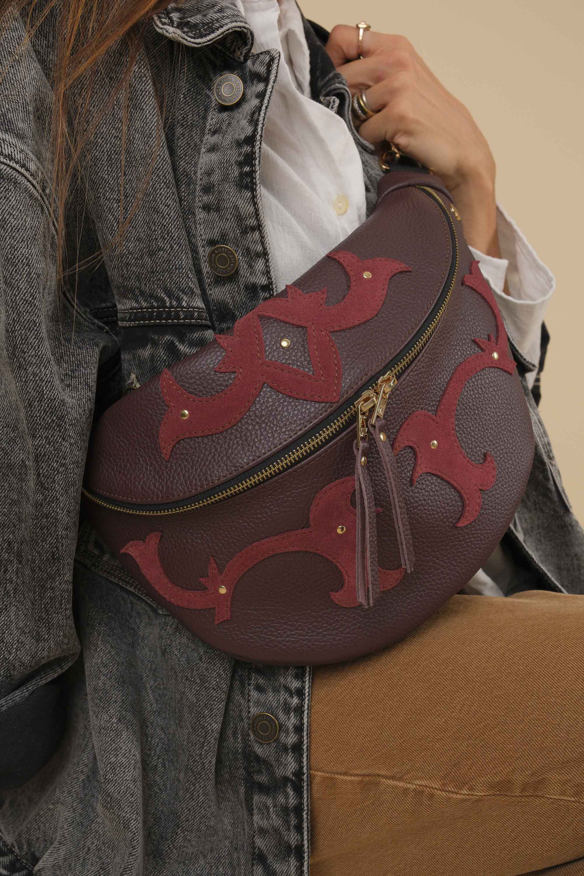 Banane Calamity Double Trouble Cuir Grainé Burgundy & Daim Prune