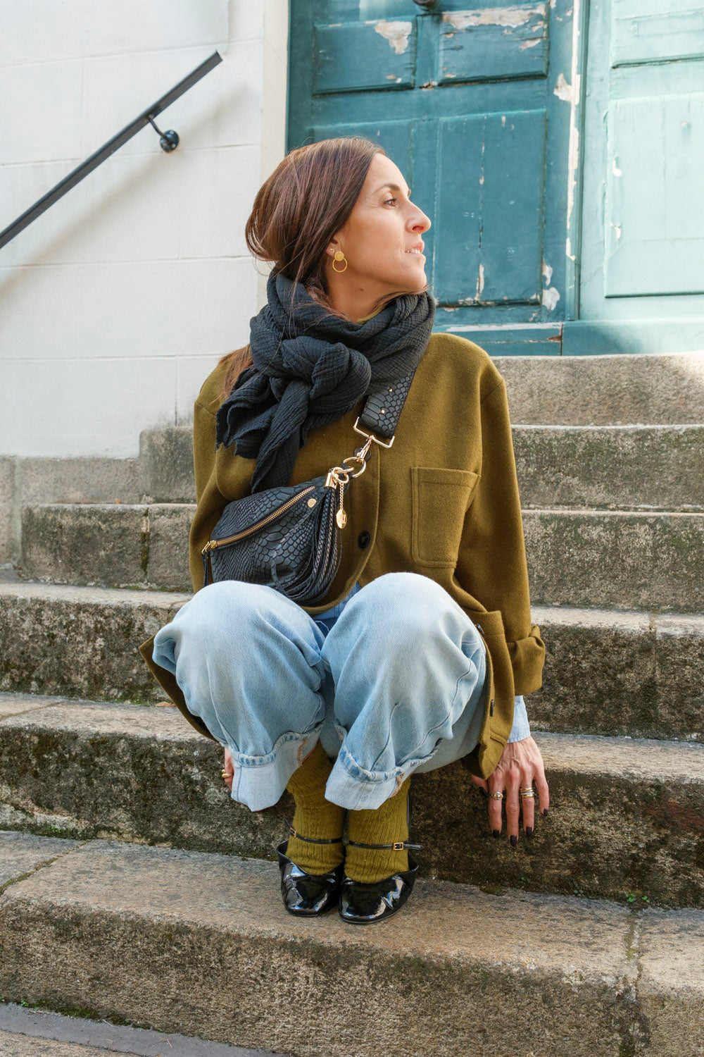 Banane Cuir Embossé Simple Noir