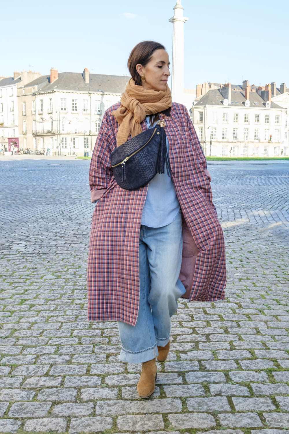 Banane Cuir Embossé Simple Bleu Nuit