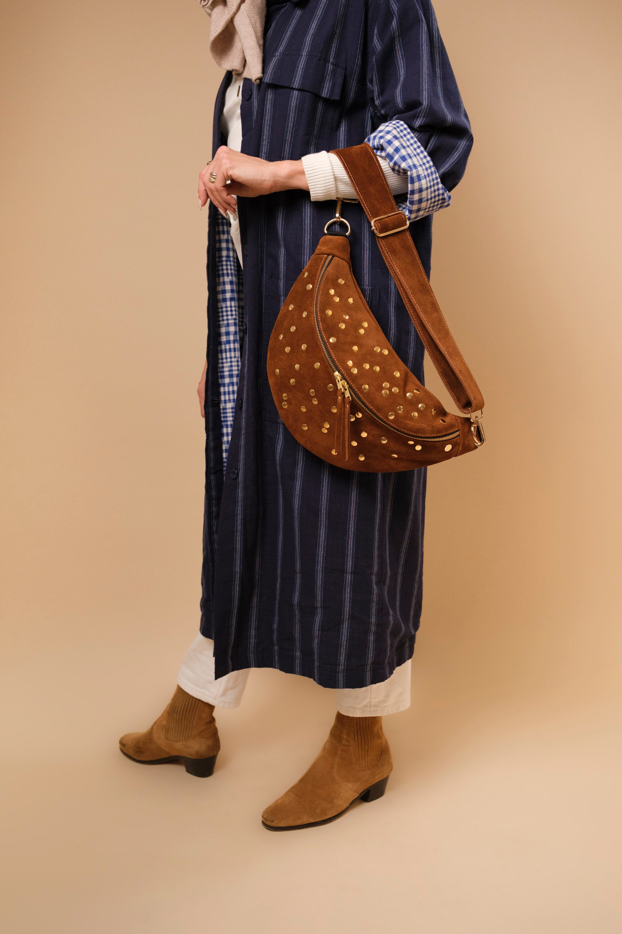 Banane Dotty Cuir Daim Camel