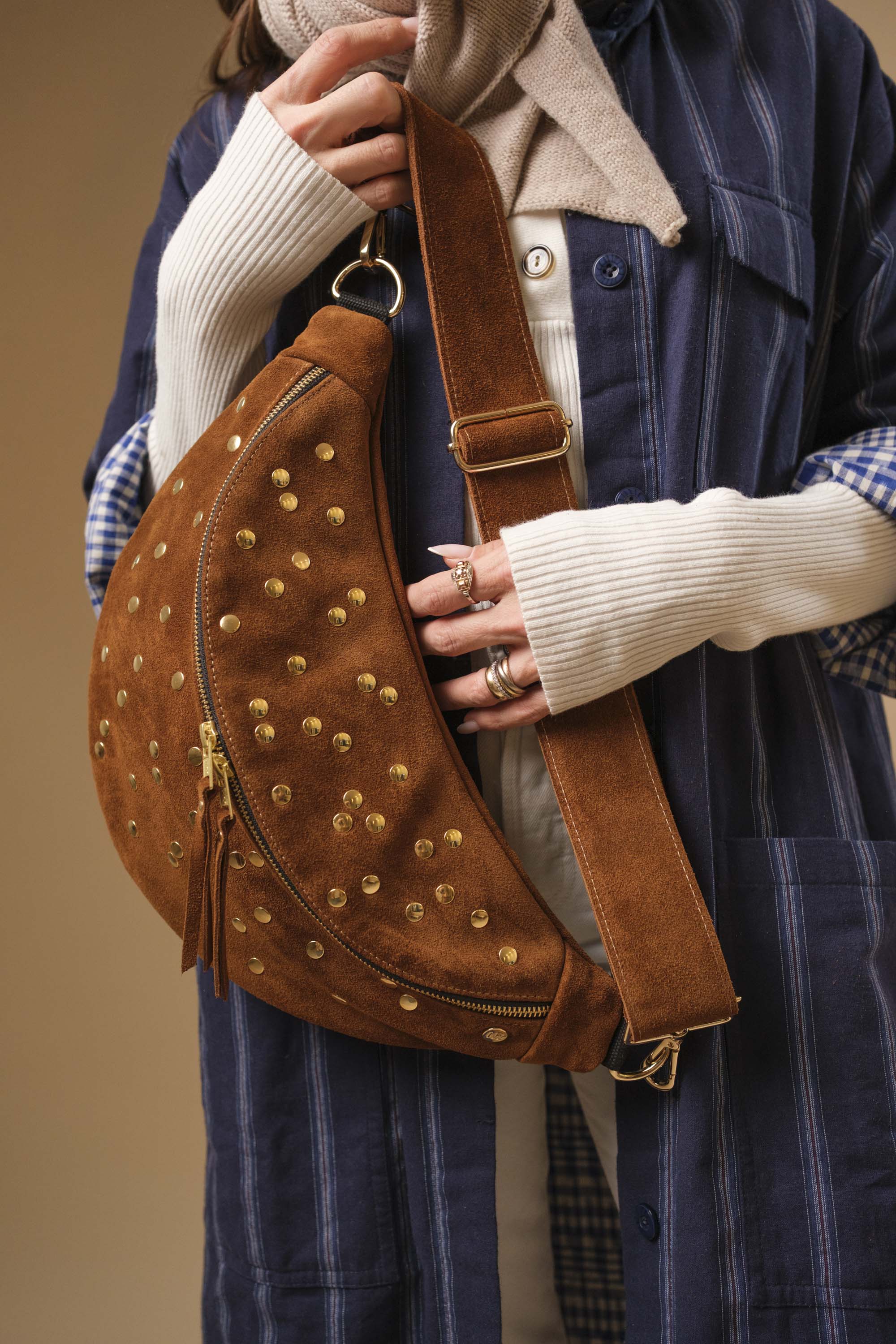 Banane Dotty Cuir Daim Camel