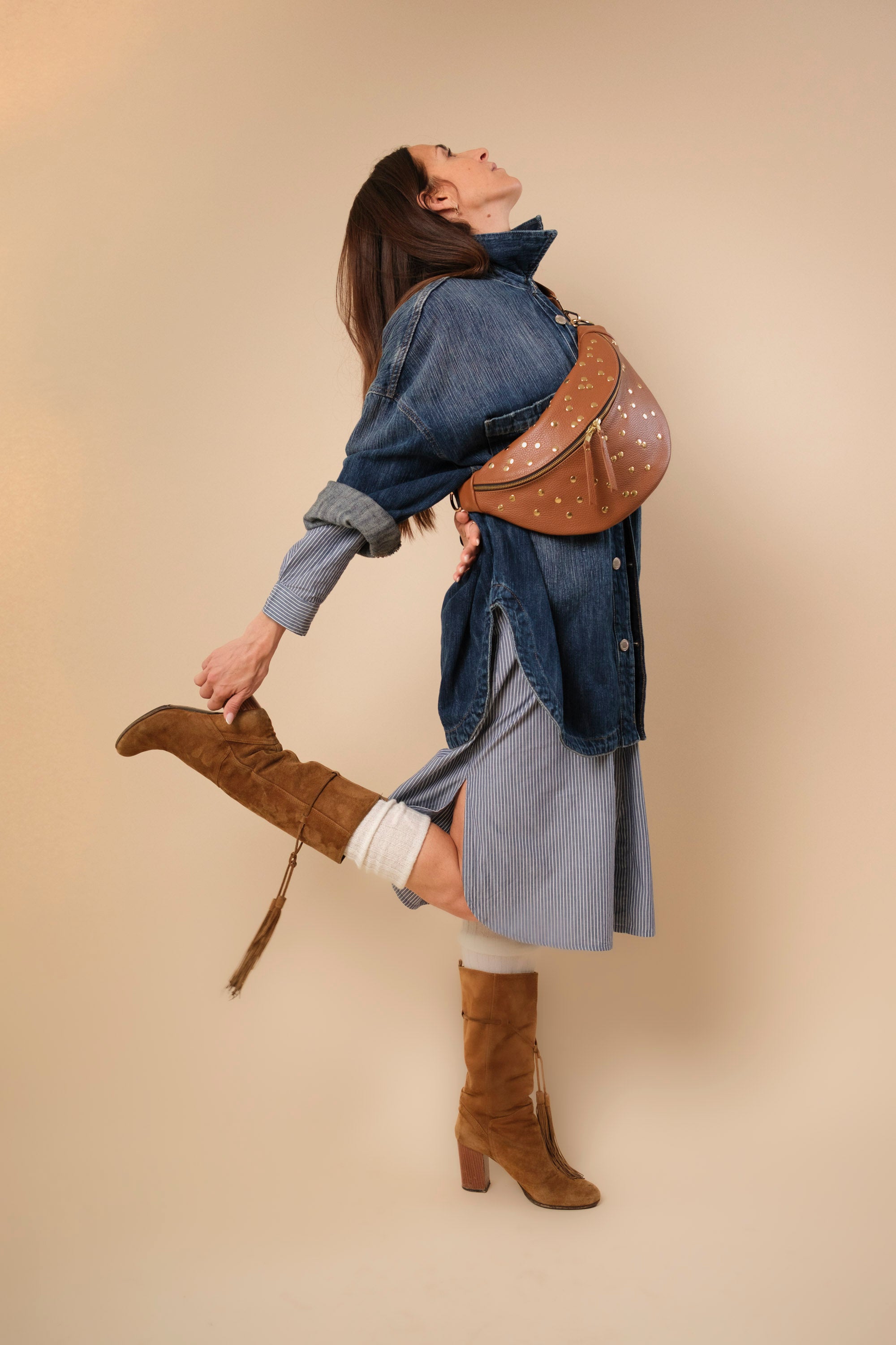 Banane Dotty Cuir Grainé Caramel