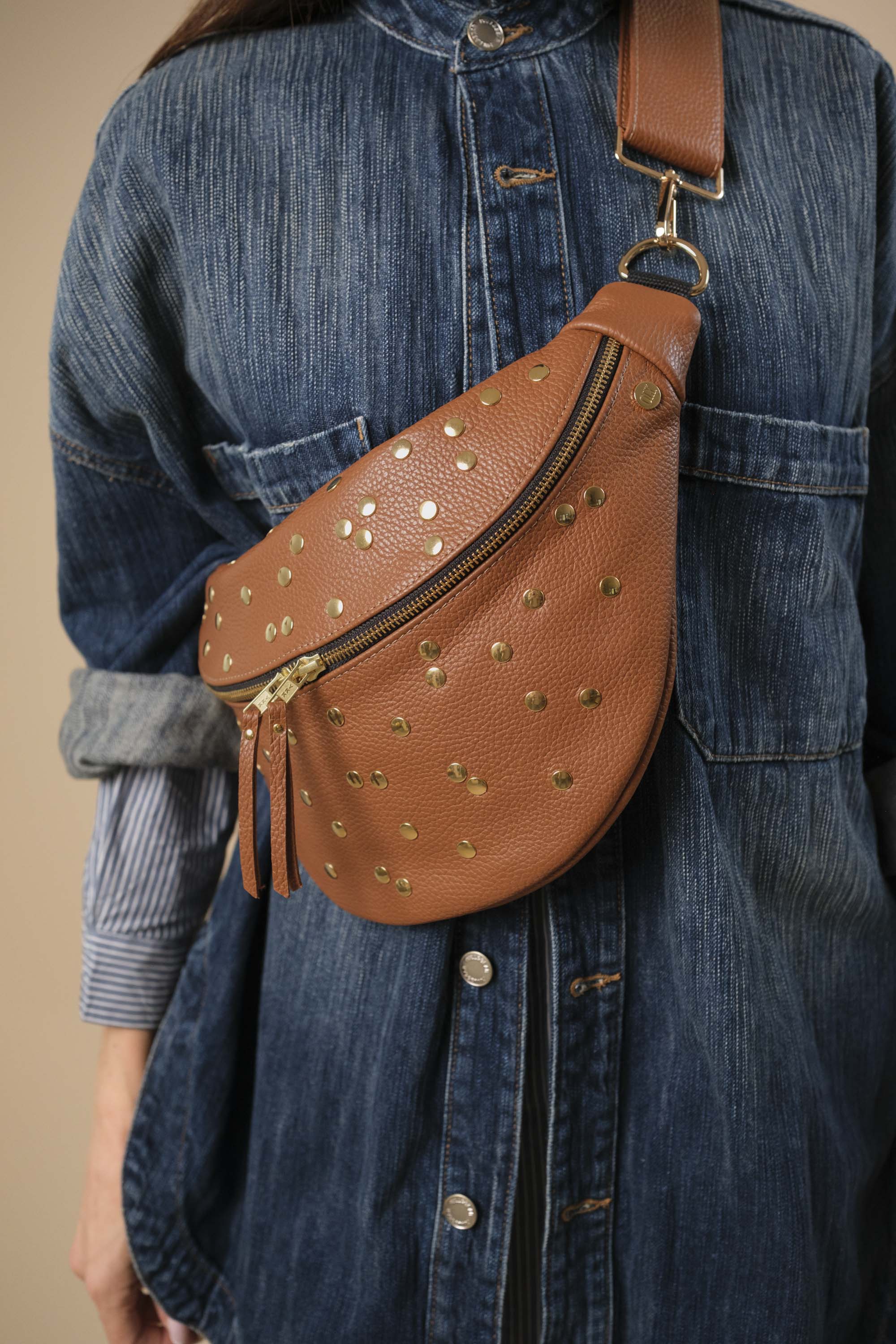 Banane Dotty Cuir Grainé Caramel