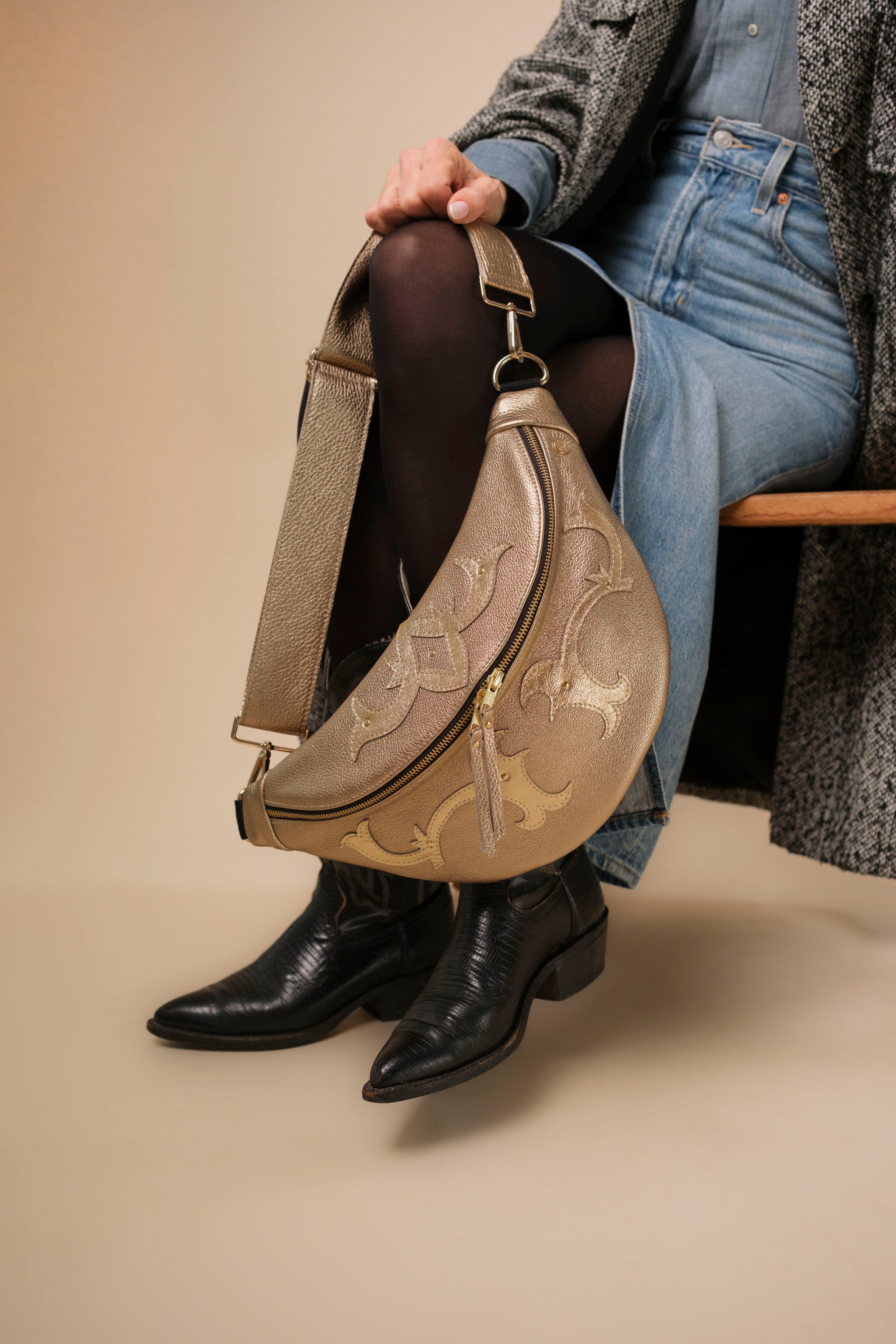 Banane Calamity Double Trouble Cuir Grainé Champagne & 24K