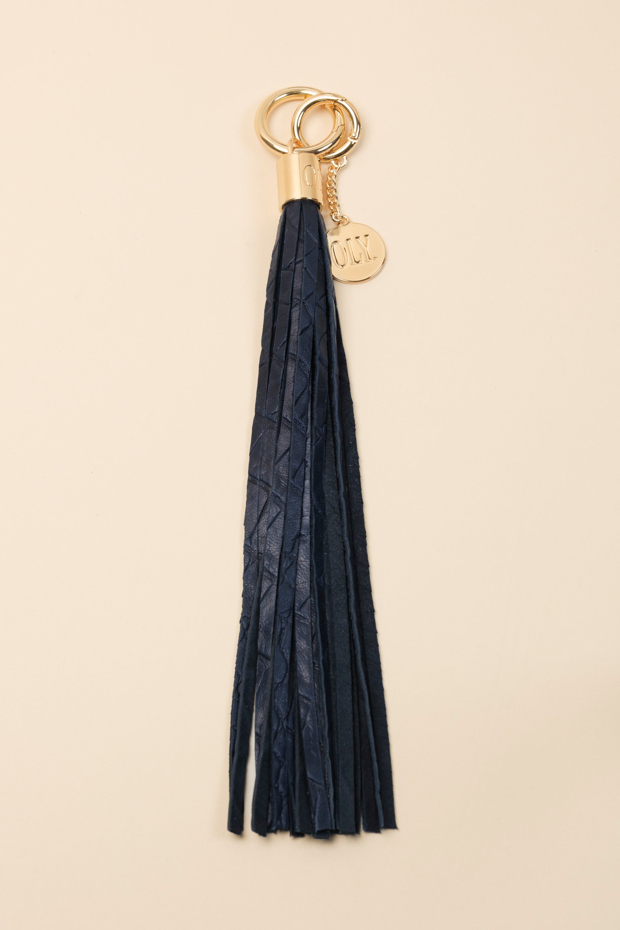 Pompon Cuir Croco Lisse Bleu Nuit